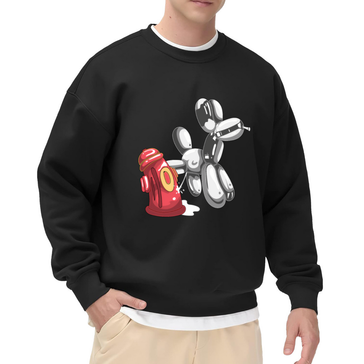 Silver Balloon Dog Fire Hydrant Art - Crewneck Sweatshirt | Dog Lover, Humor, Pop Art Gift