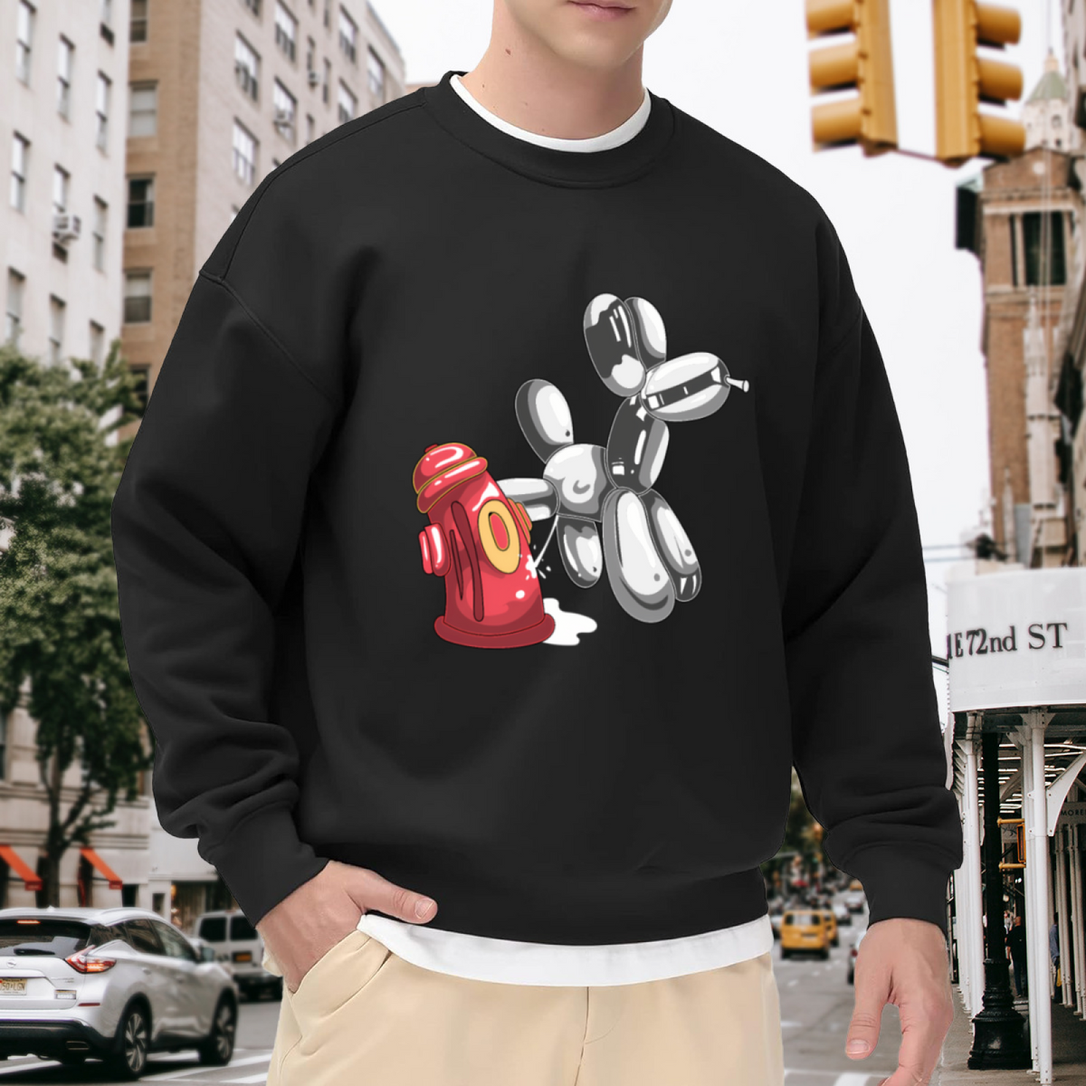 Silver Balloon Dog Fire Hydrant Art - Crewneck Sweatshirt | Dog Lover, Humor, Pop Art Gift