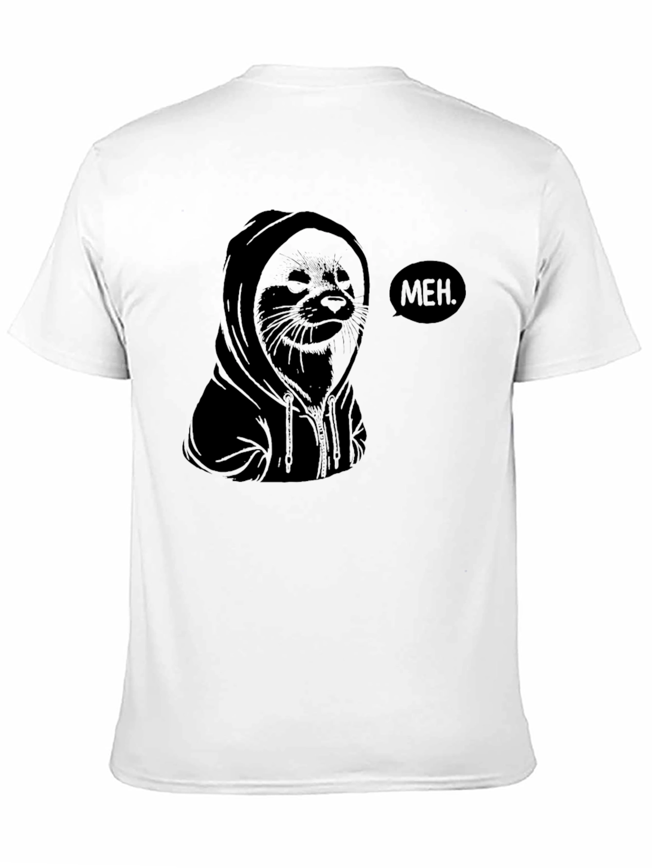 Meh. Hoodie Seal Graphic T-Shirt - Black