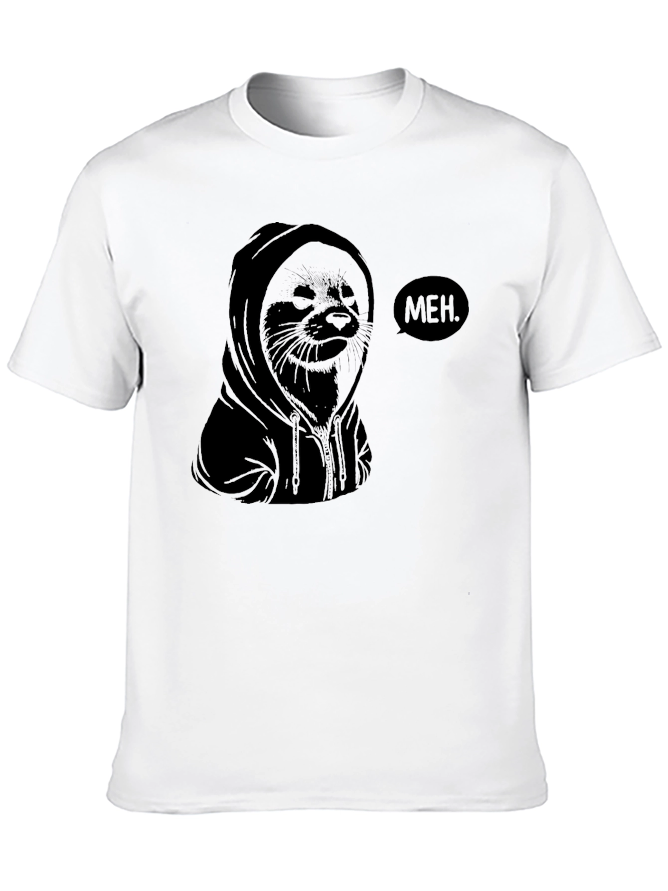 Meh. Hoodie Seal Graphic T-Shirt - Black
