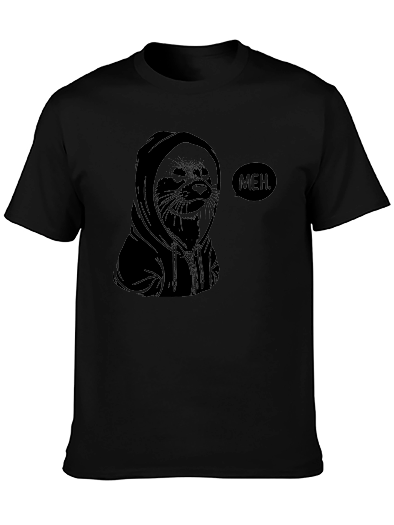 Meh. Hoodie Seal Graphic T-Shirt - Black