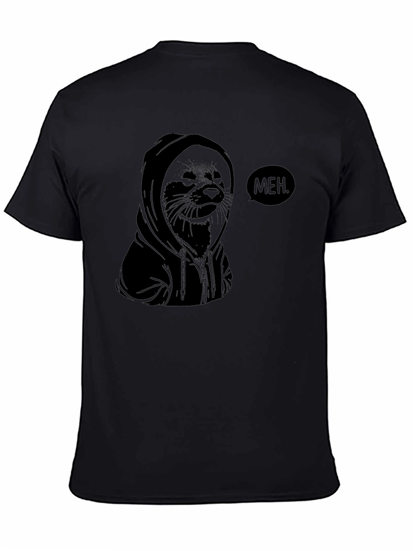 Meh. Hoodie Seal Graphic T-Shirt - Black
