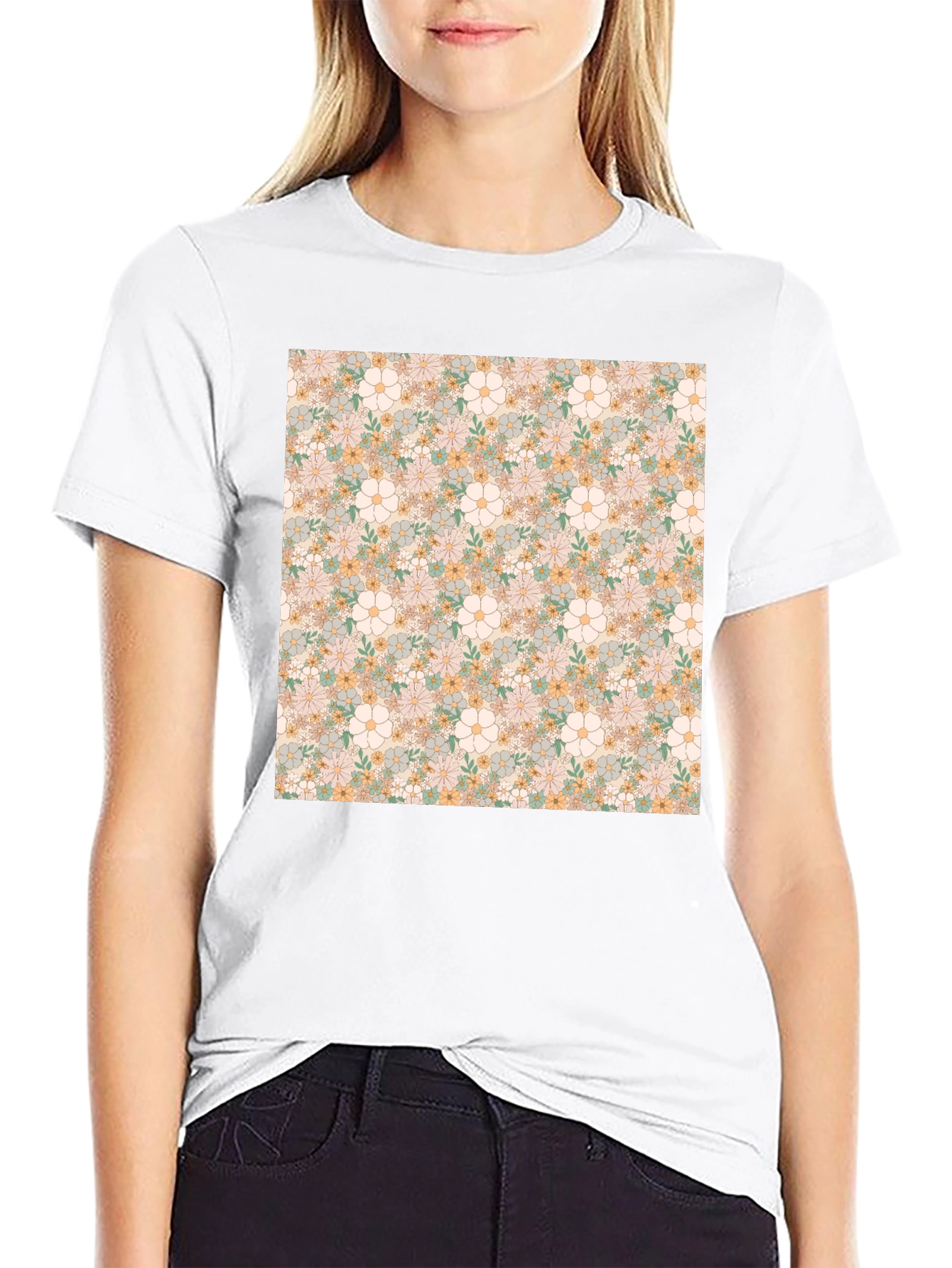Floral Pattern T-Shirt - Retro Design