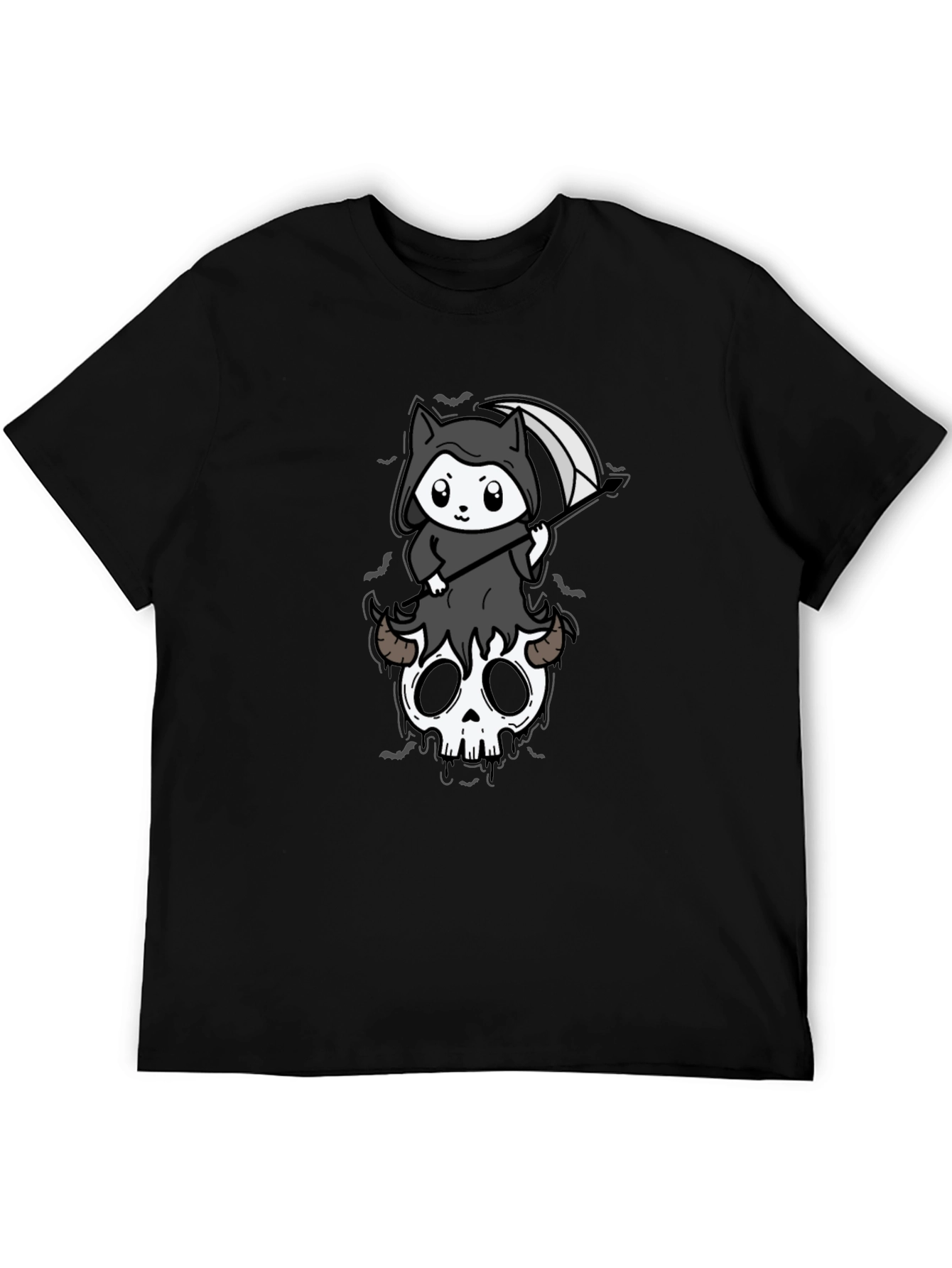 Grim Reaper Kitten T-Shirt - Skull Cute Spooky Tee