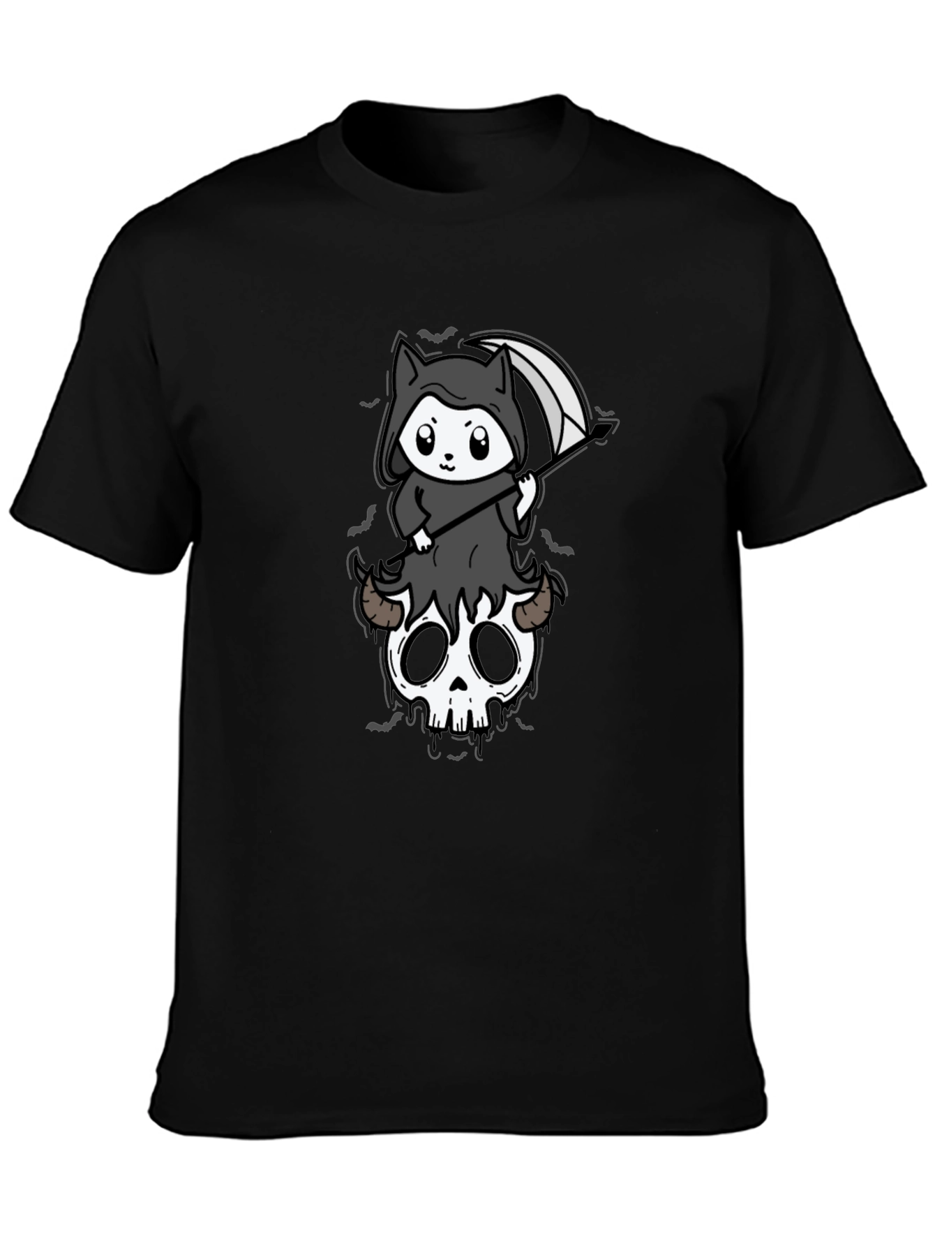 Grim Reaper Kitten T-Shirt - Skull Cute Spooky Tee
