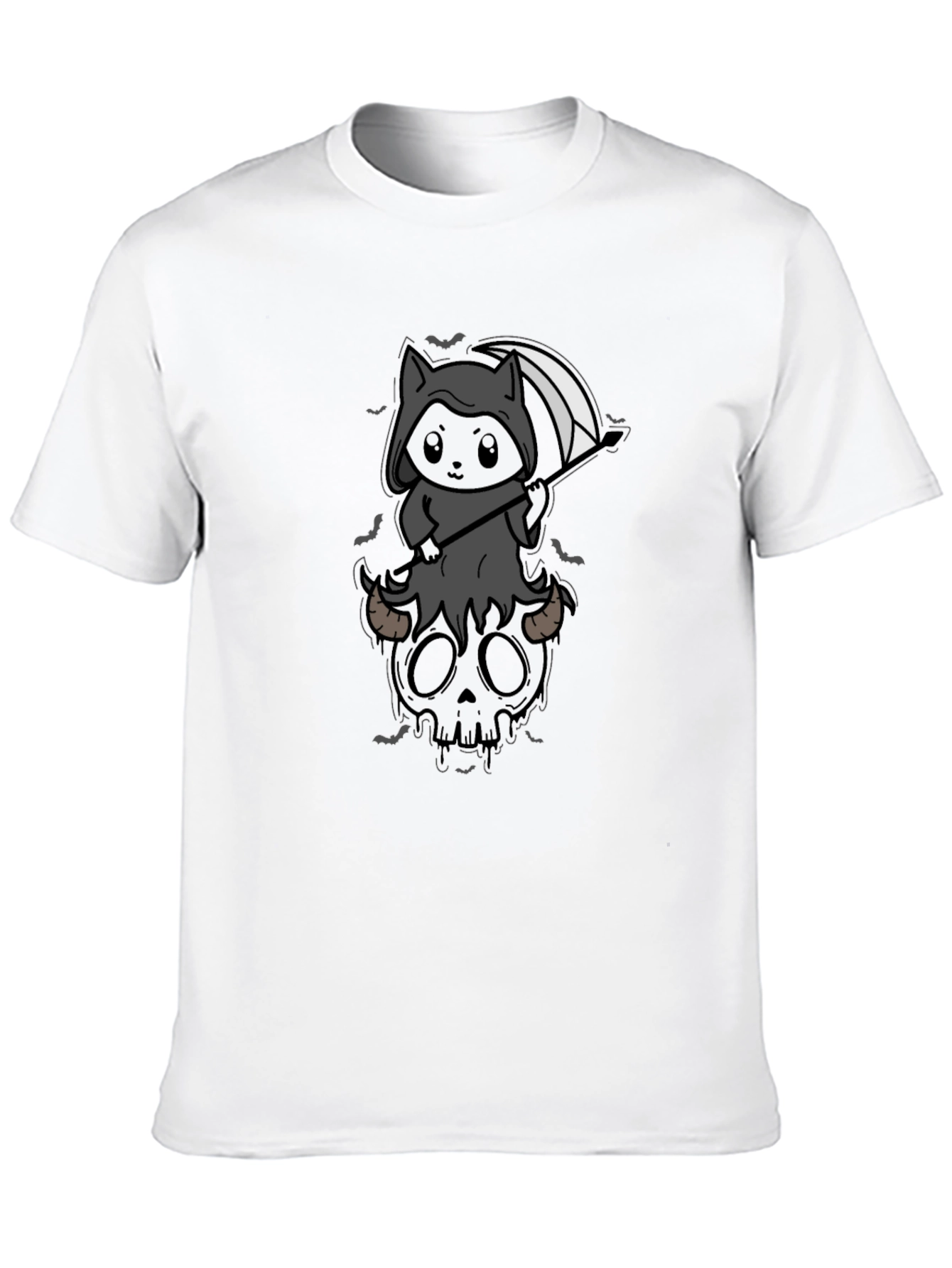 Grim Reaper Kitten T-Shirt - Skull Cute Spooky Tee