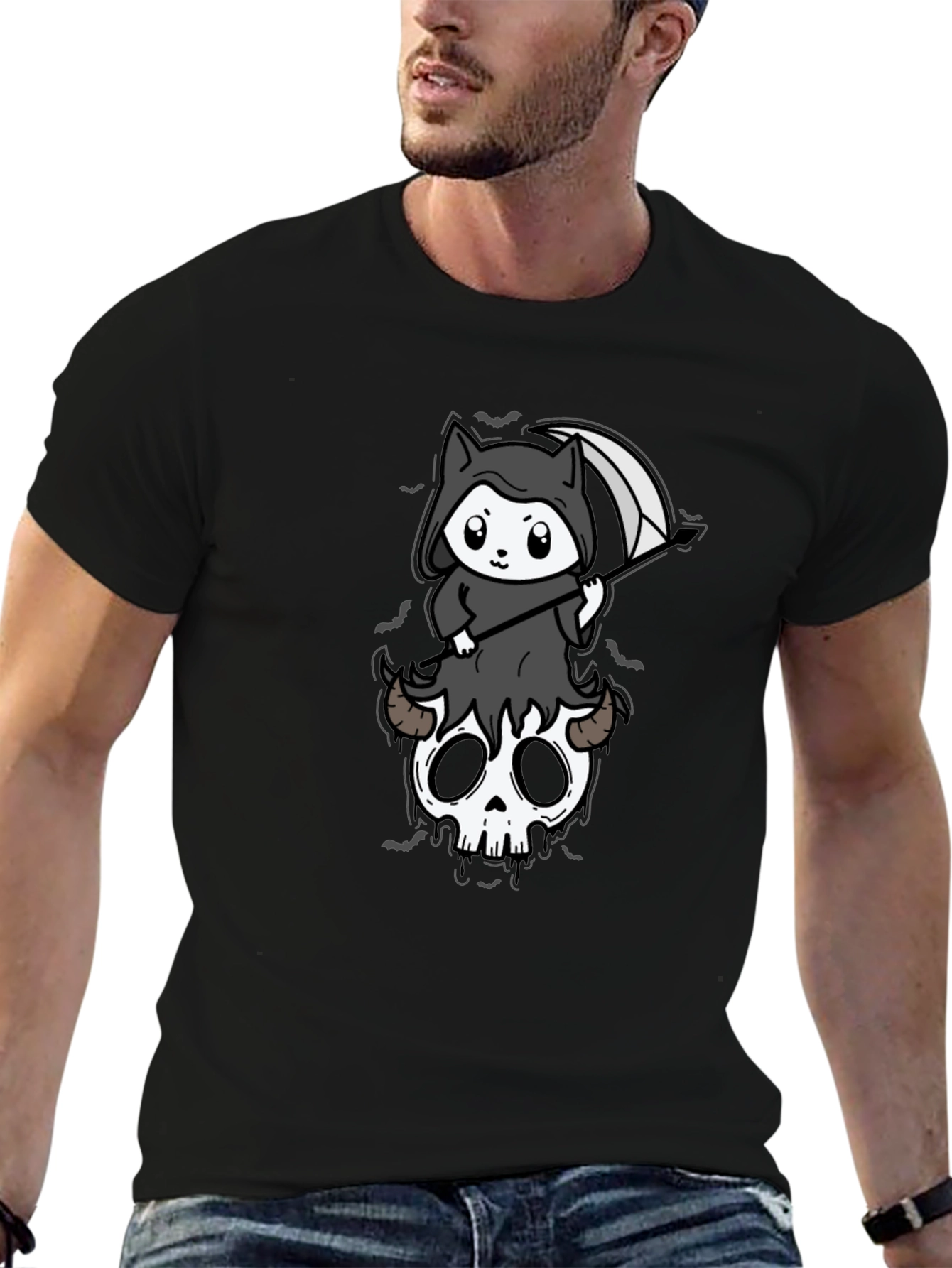 Grim Reaper Kitten T-Shirt - Skull Cute Spooky Tee
