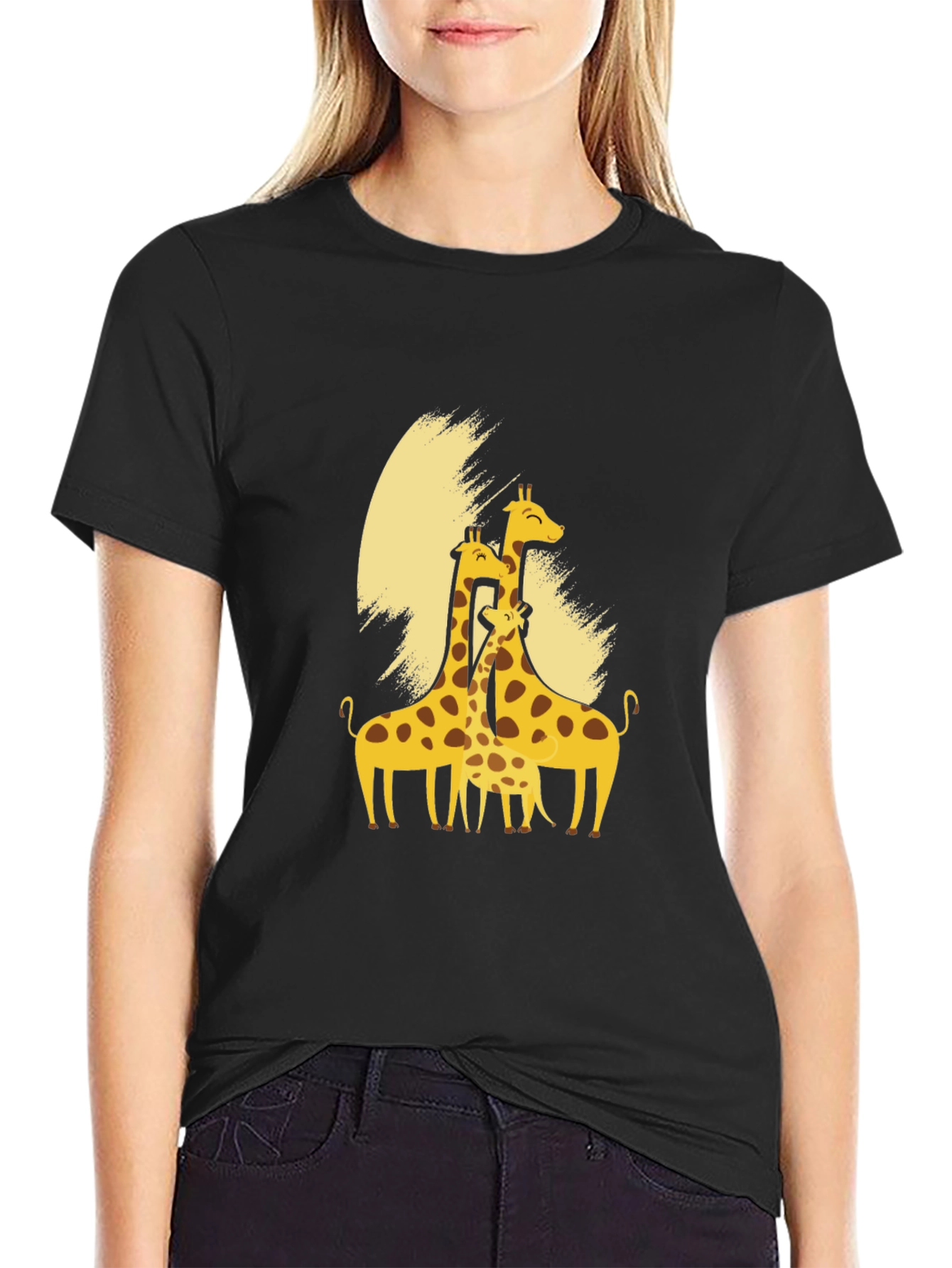 Giraffe Family Black T-Shirt