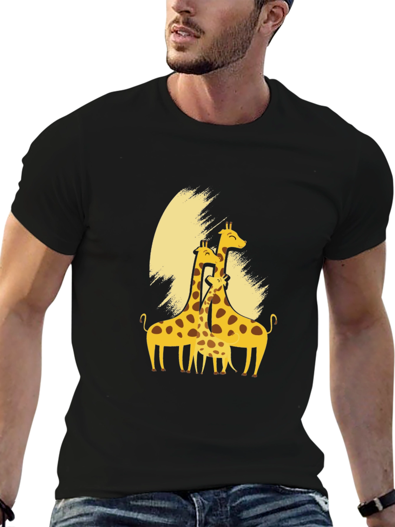 Giraffe Family Black T-Shirt