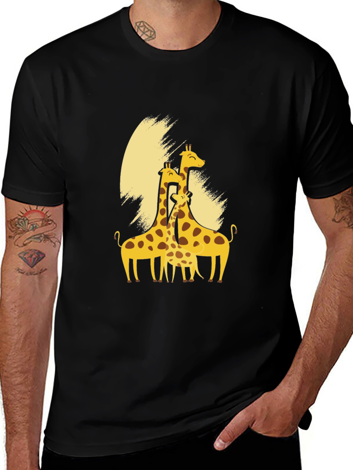 Giraffe Family Black T-Shirt