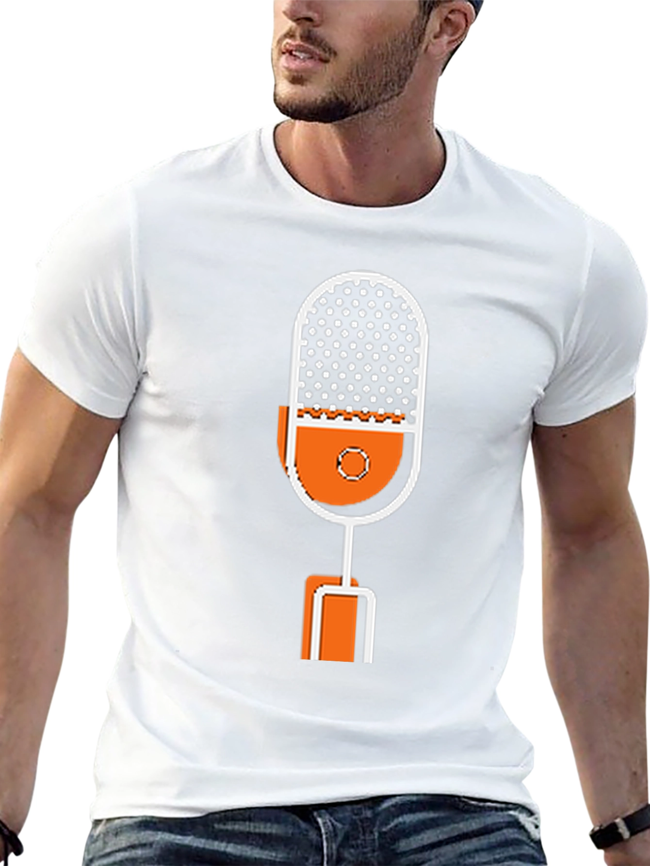 Retro Microphone Graphic Tee - Black Cotton T-Shirt