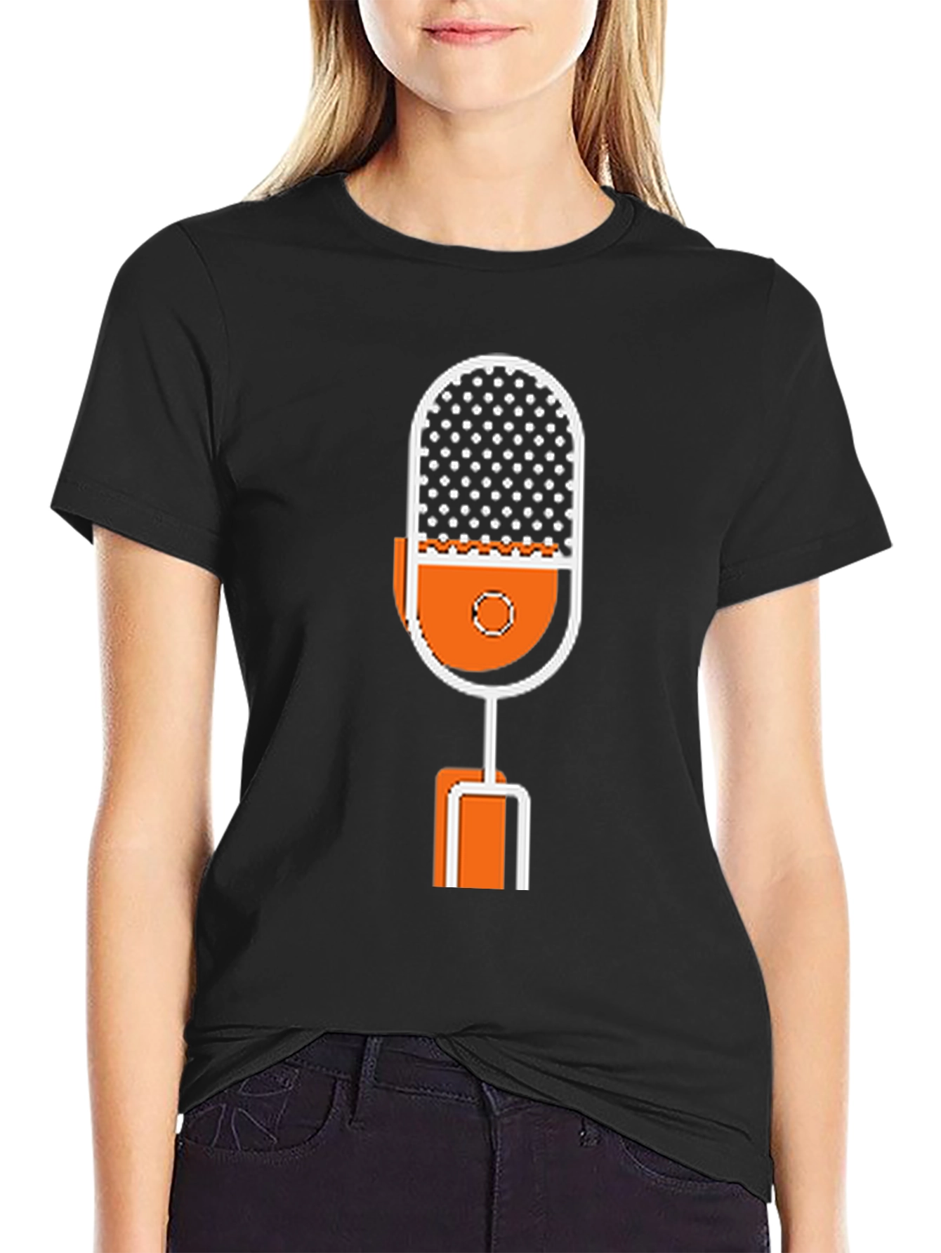 Retro Microphone Graphic Tee - Black Cotton T-Shirt