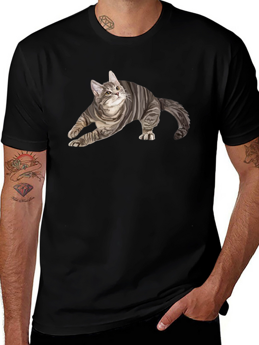 Mens Black T-Shirt with Cat Graphic