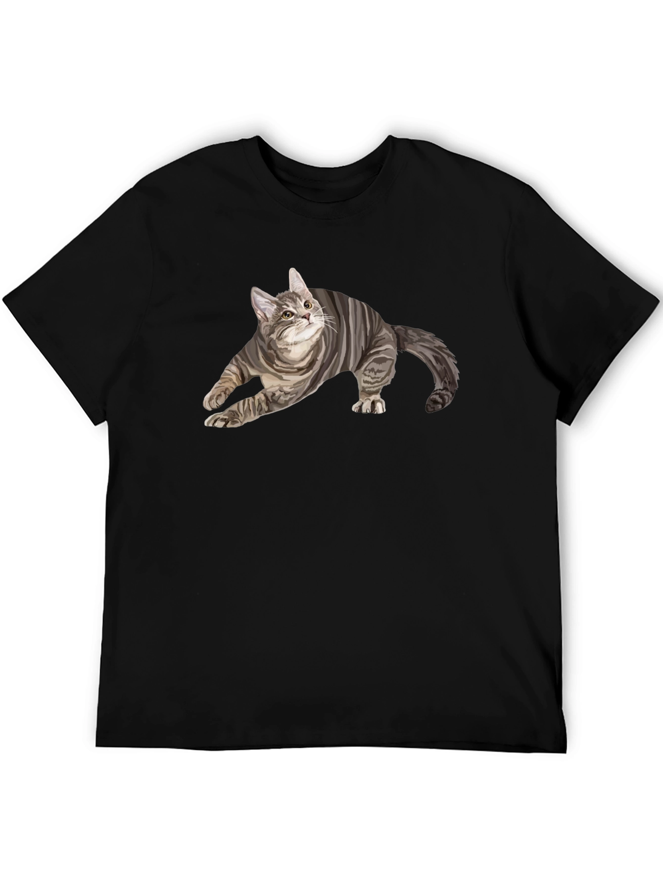 Mens Black T-Shirt with Cat Graphic