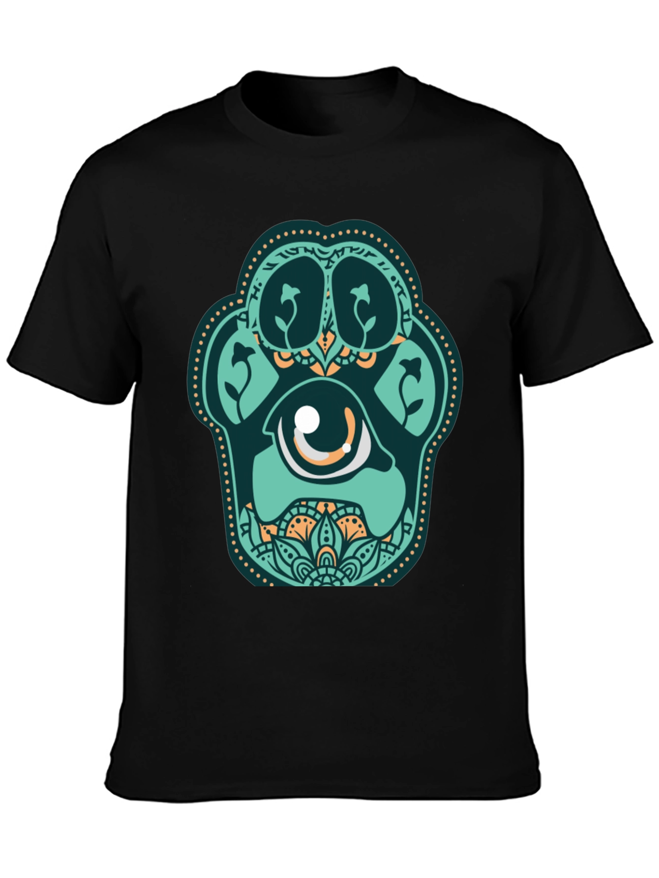 Unique Paw Print Eye Graphic Black T-Shirt