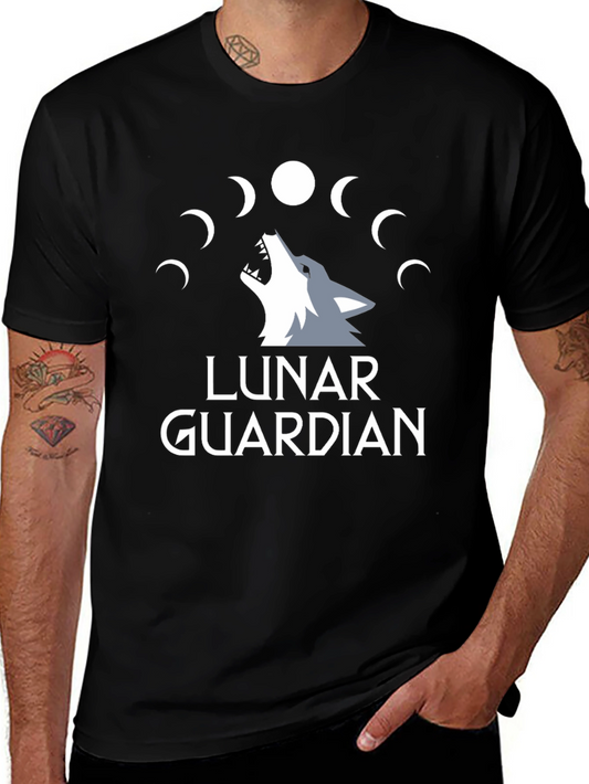 Lunar Guardian Wolf Graphic Tee - Black Cotton T-Shirt