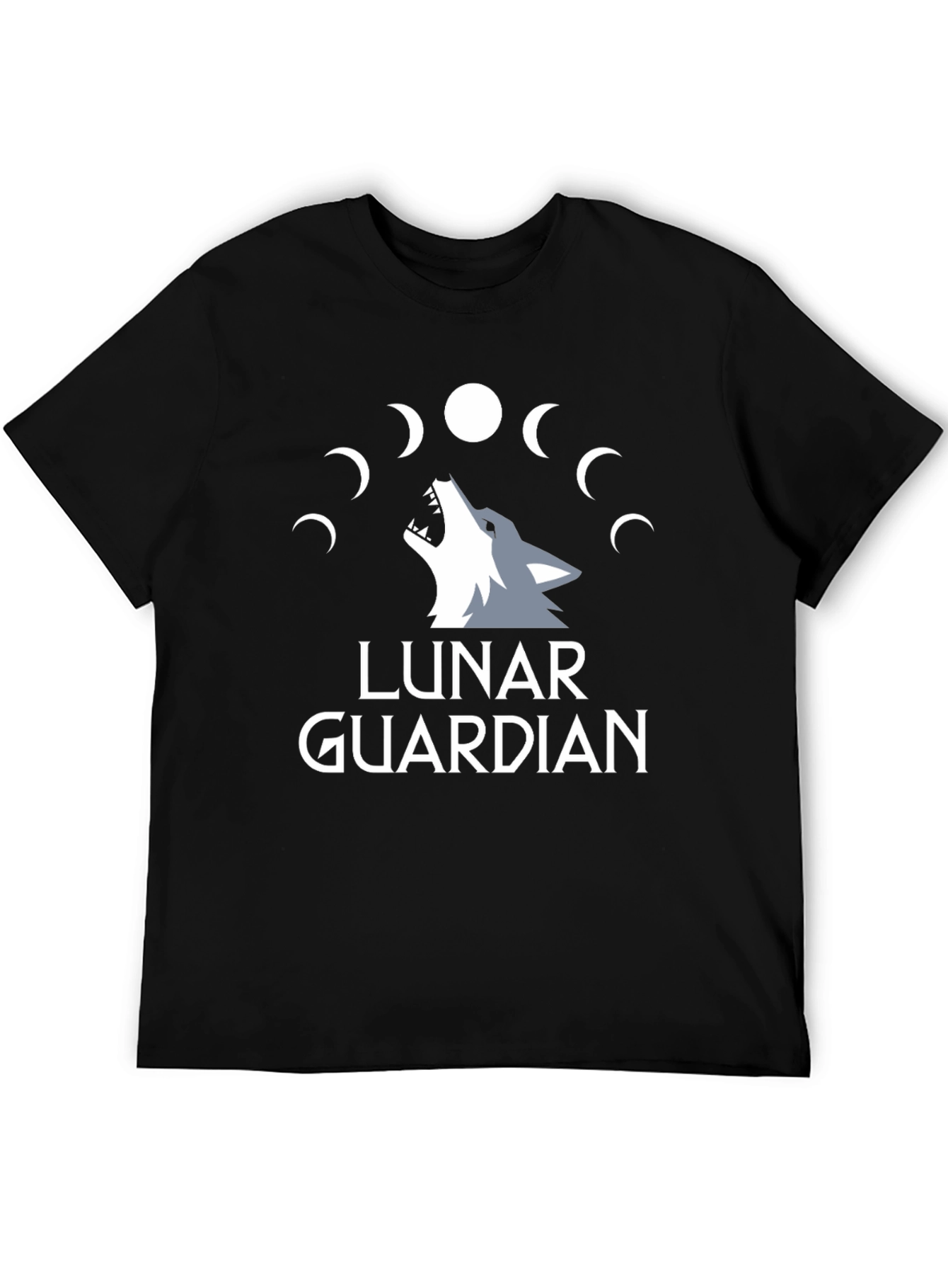 Lunar Guardian Wolf Graphic Tee - Black Cotton T-Shirt