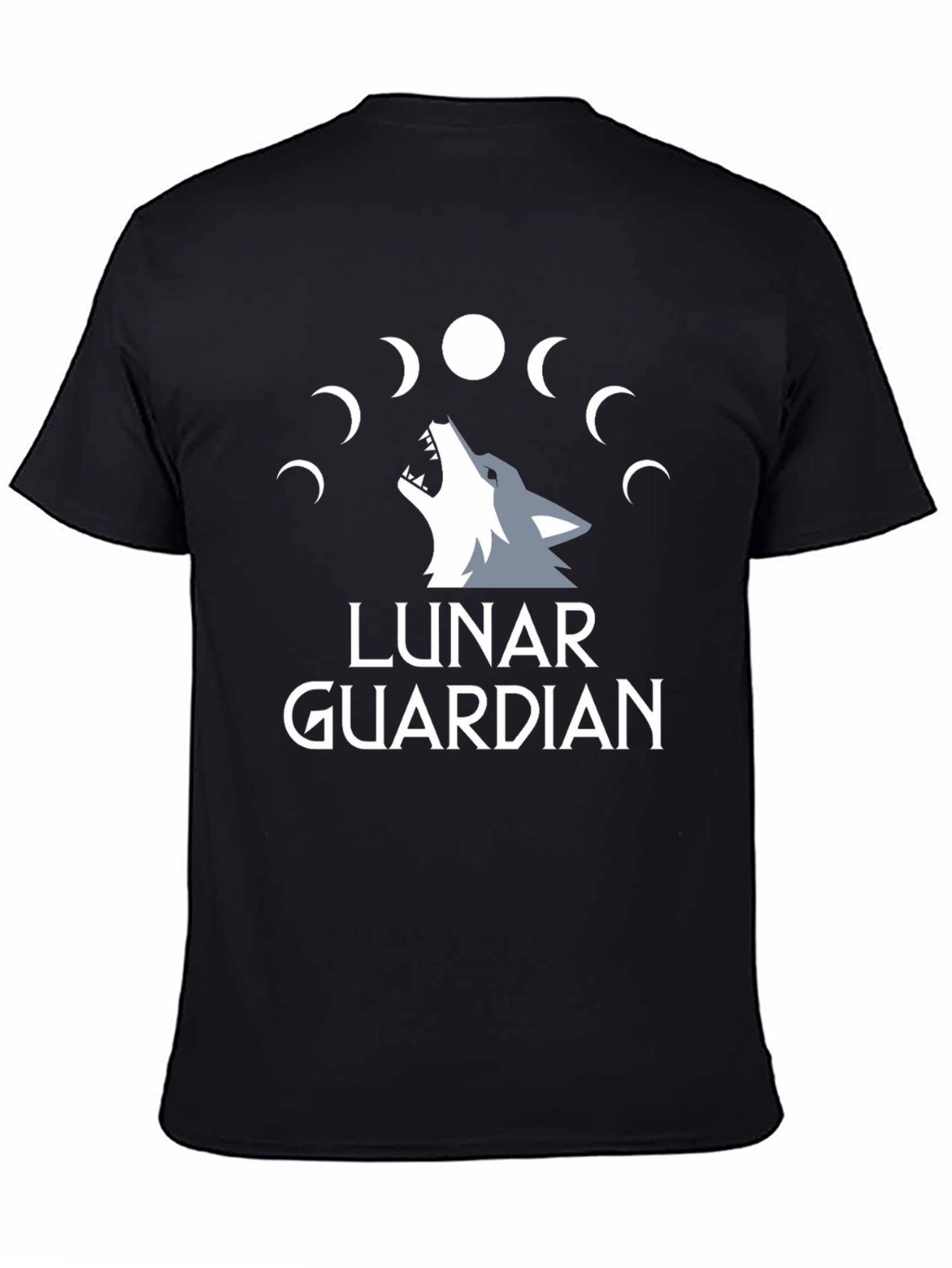 Lunar Guardian Wolf Graphic Tee - Black Cotton T-Shirt