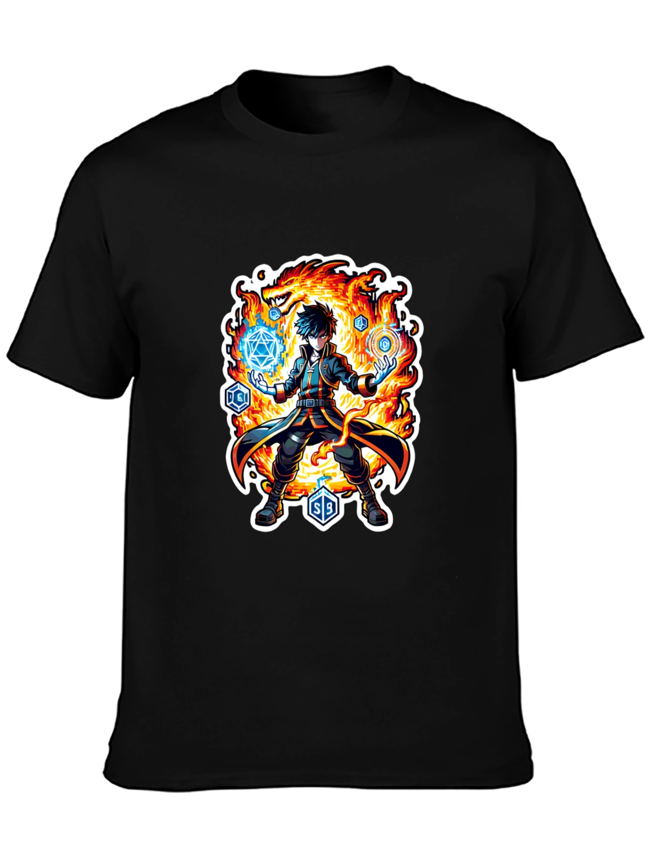 Wizard Graphic Tee - Fire Dragon Spellcaster T-Shirt