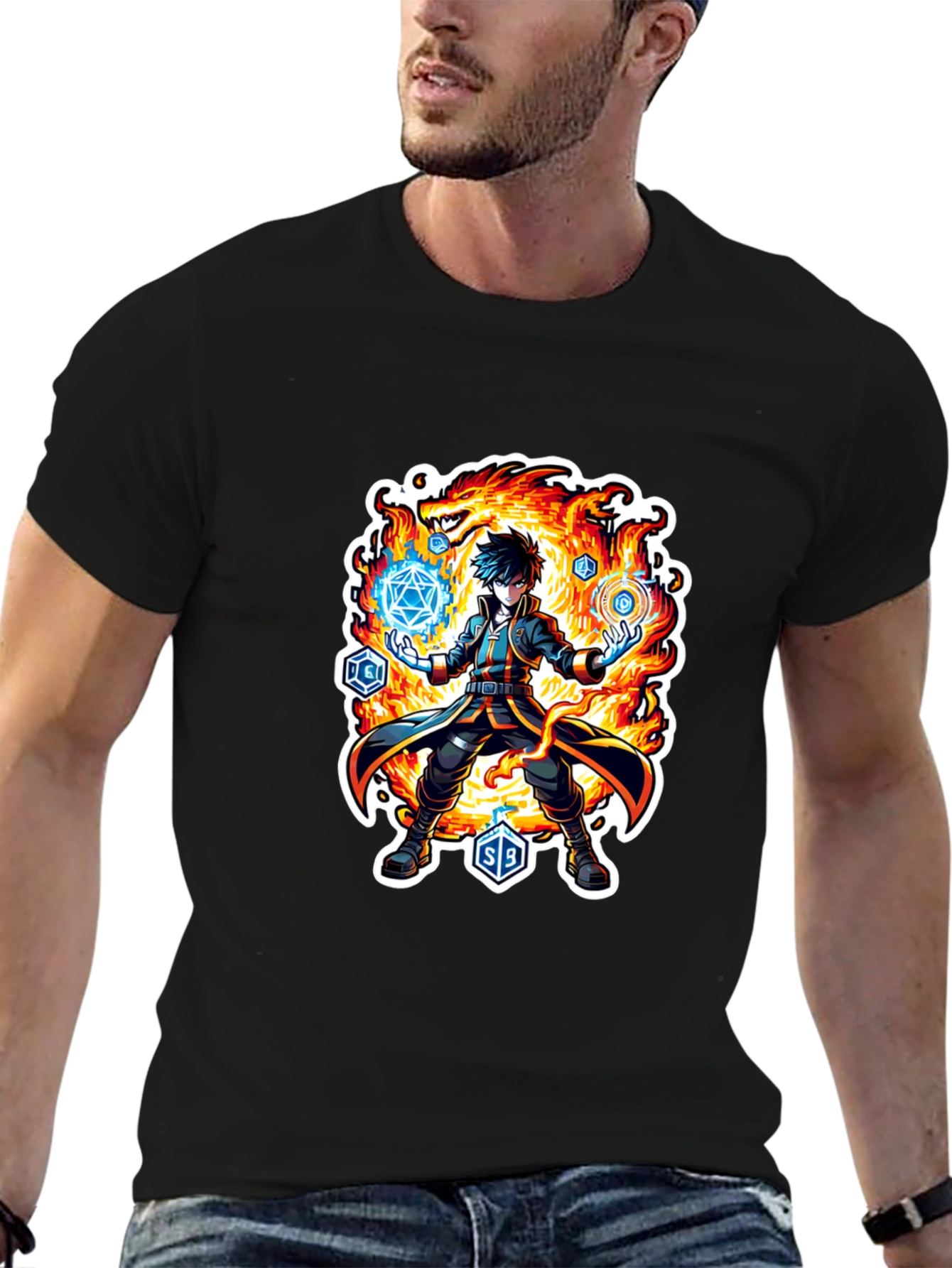 Wizard Graphic Tee - Fire Dragon Spellcaster T-Shirt