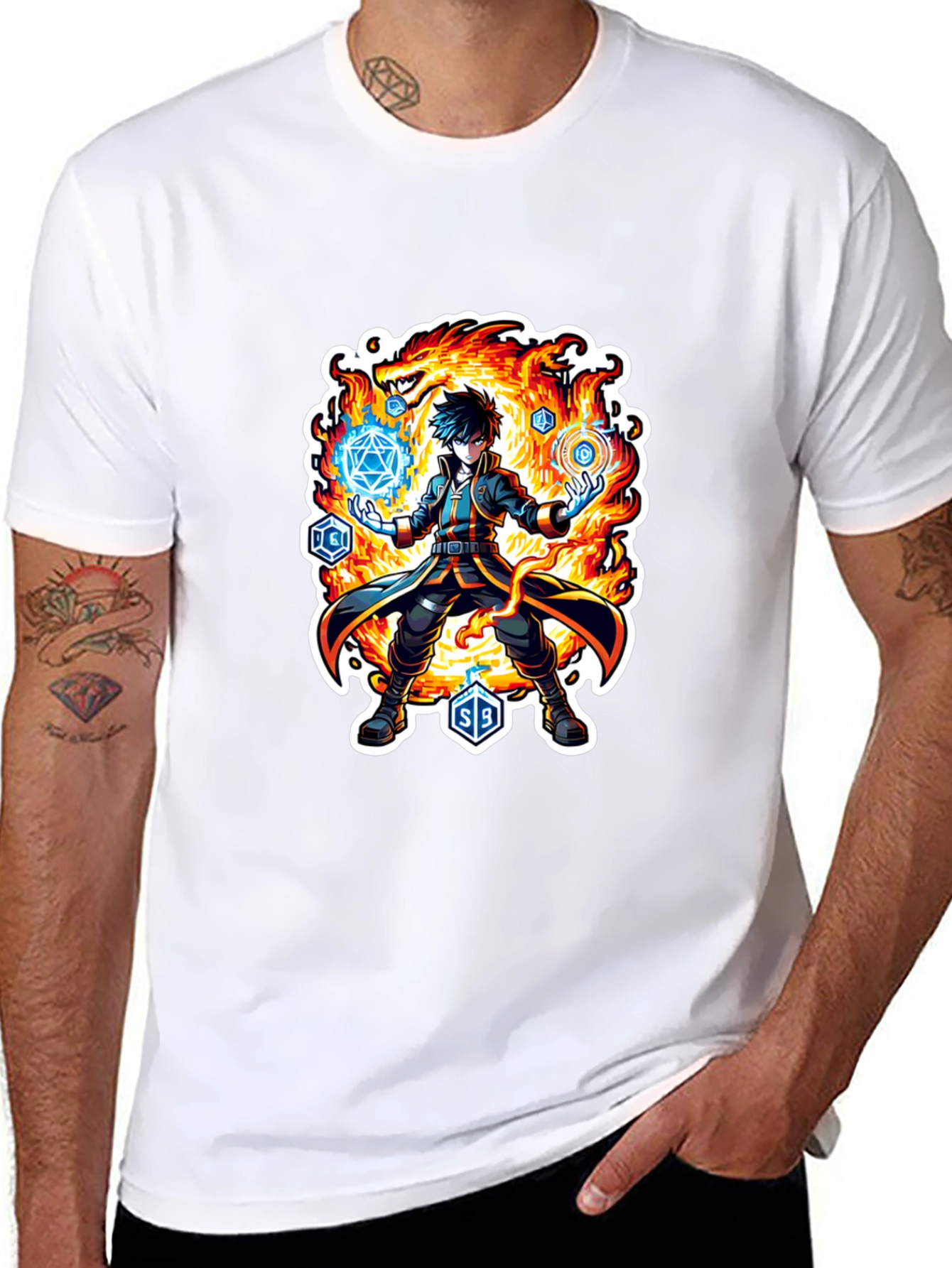 Wizard Graphic Tee - Fire Dragon Spellcaster T-Shirt
