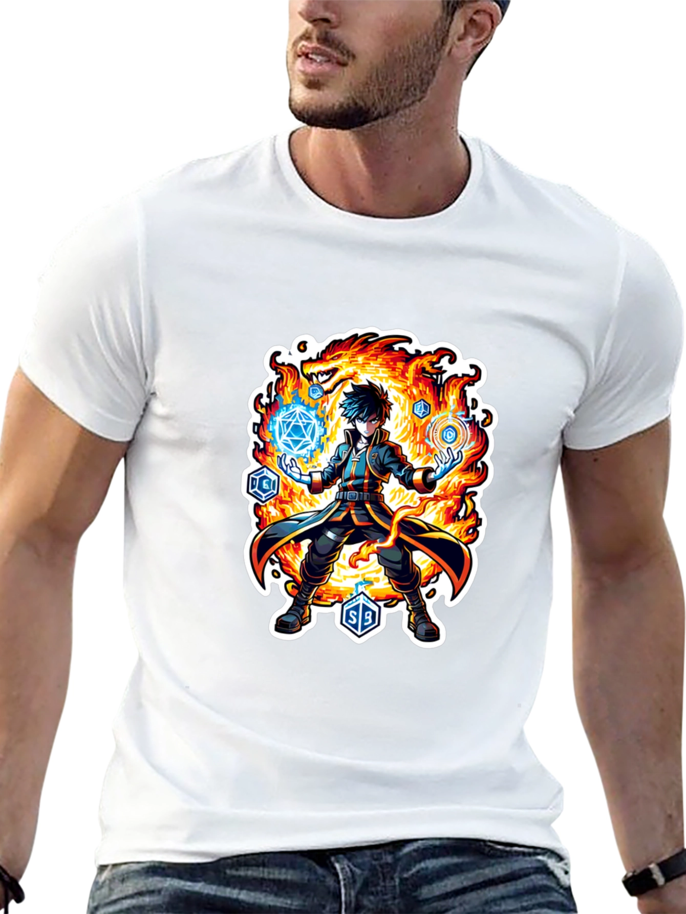Wizard Graphic Tee - Fire Dragon Spellcaster T-Shirt