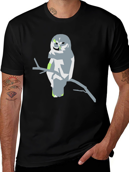 Abstract Owl Graphic Tee - Black Cotton Blend Shirt