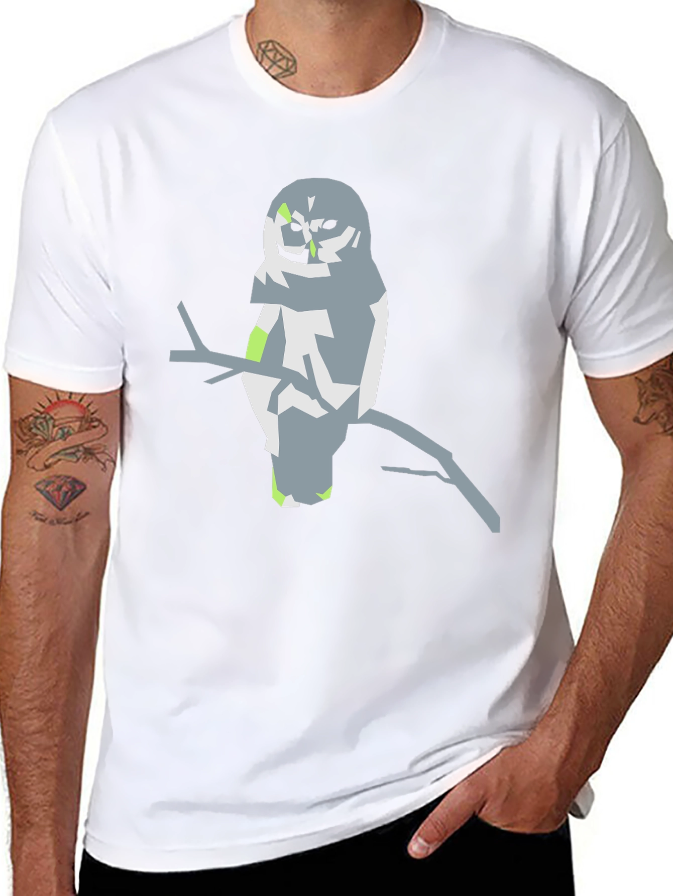 Abstract Owl Graphic Tee - Black Cotton Blend Shirt