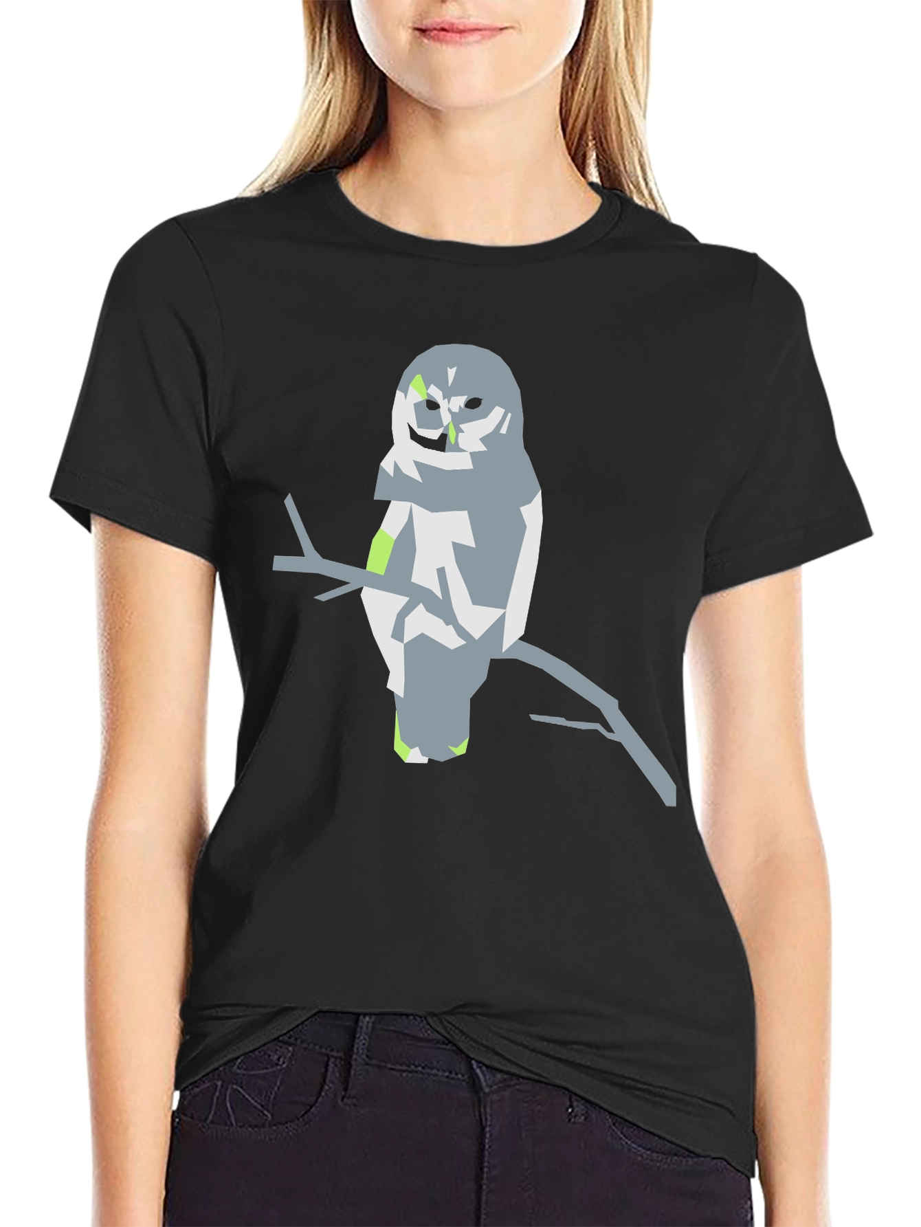 Abstract Owl Graphic Tee - Black Cotton Blend Shirt