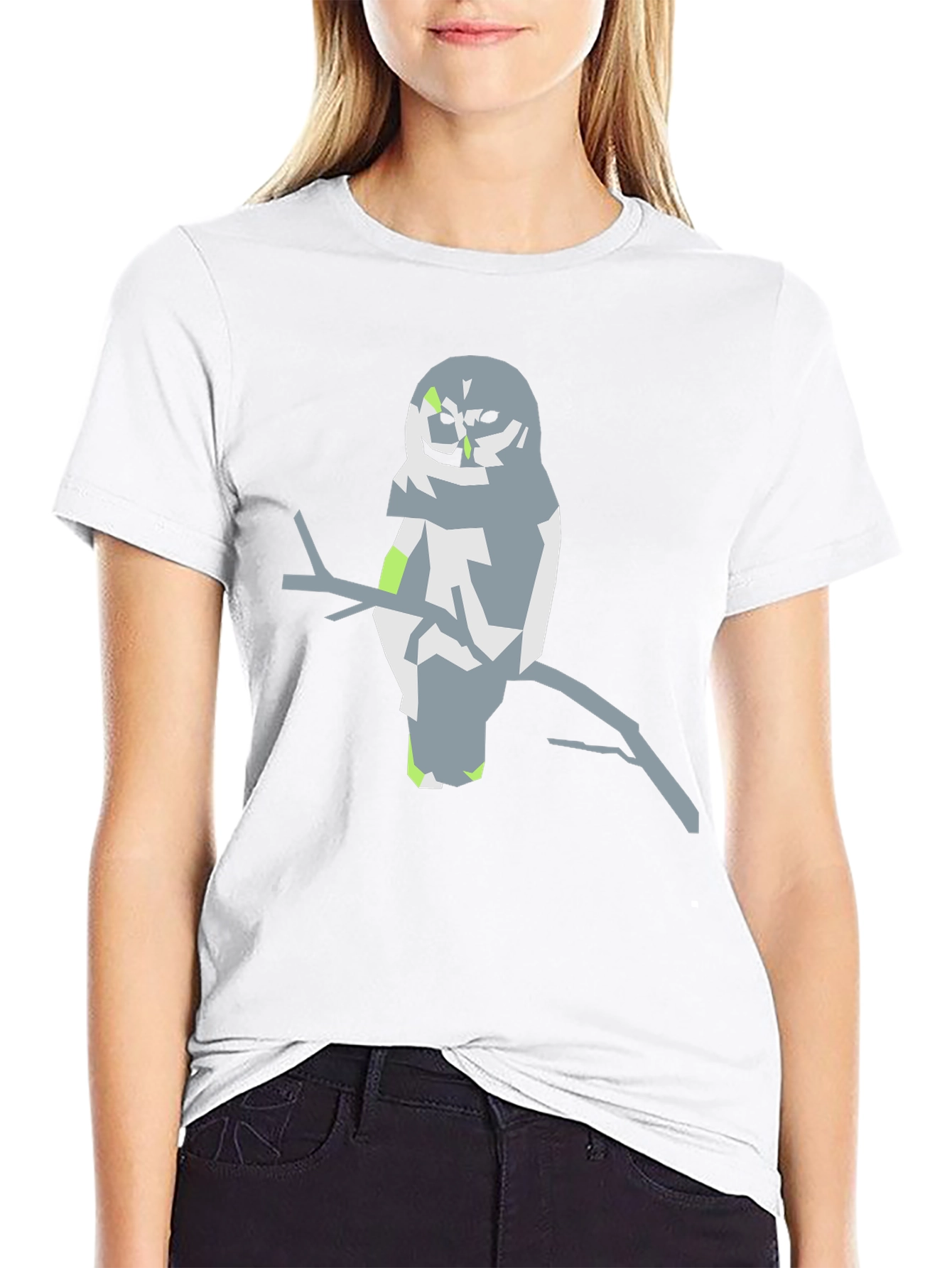 Abstract Owl Graphic Tee - Black Cotton Blend Shirt