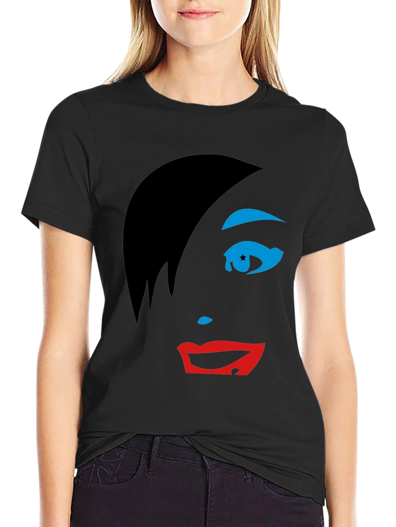 Abstract Face Graphic Tee - Stylish Black T-Shirt