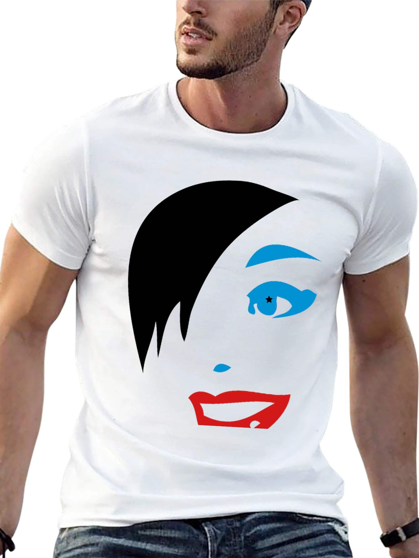 Abstract Face Graphic Tee - Stylish Black T-Shirt