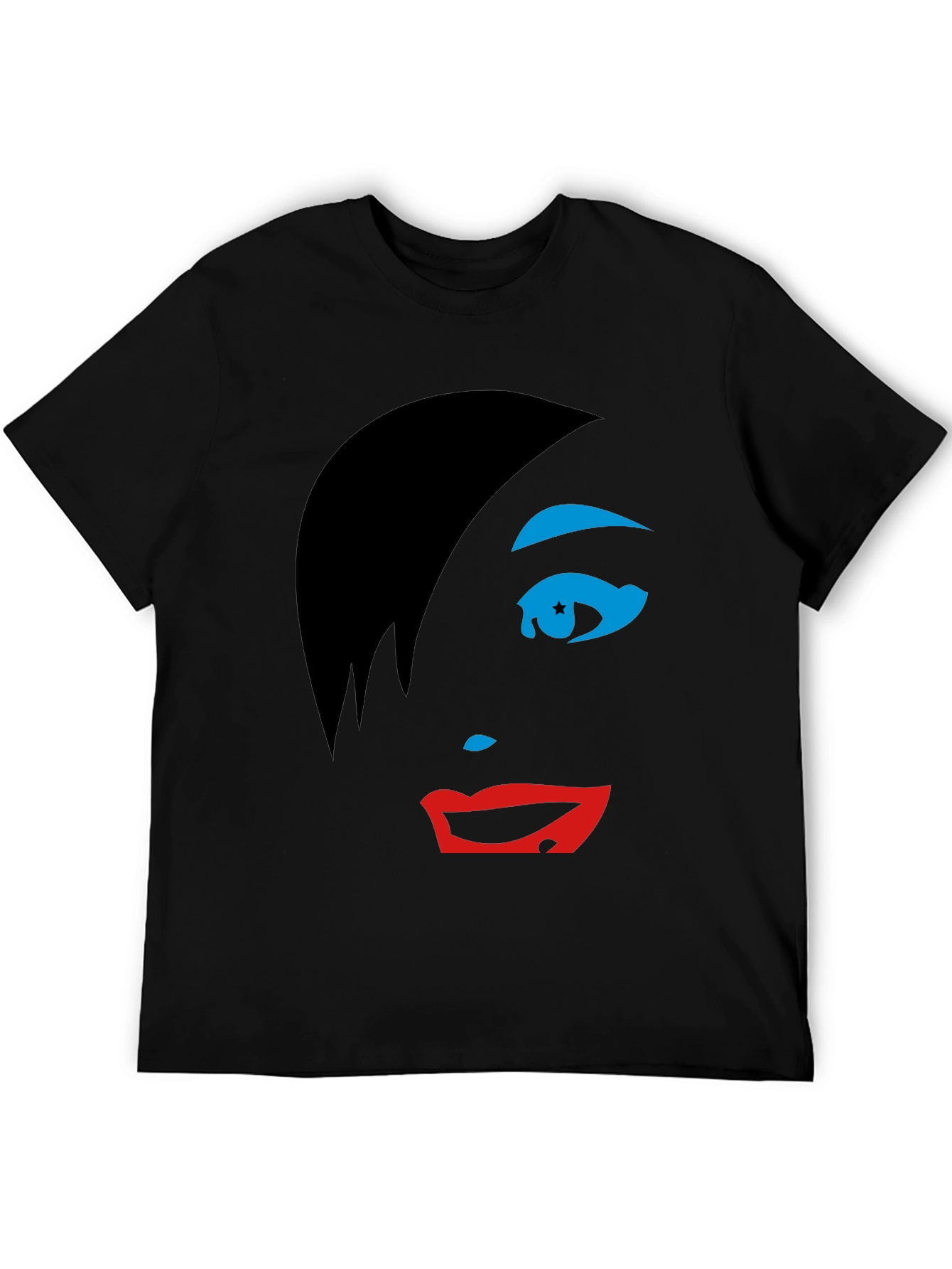 Abstract Face Graphic Tee - Stylish Black T-Shirt