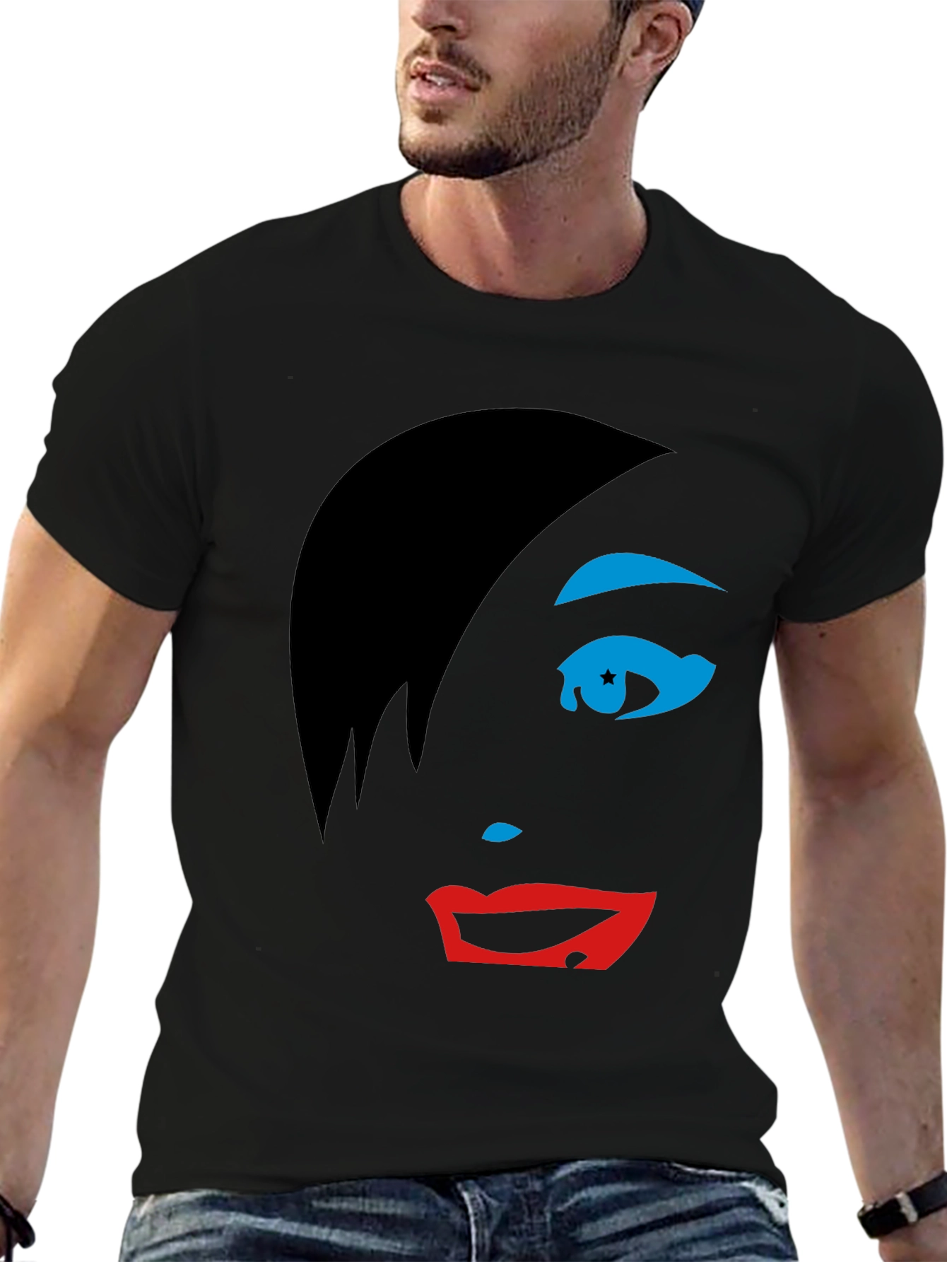 Abstract Face Graphic Tee - Stylish Black T-Shirt