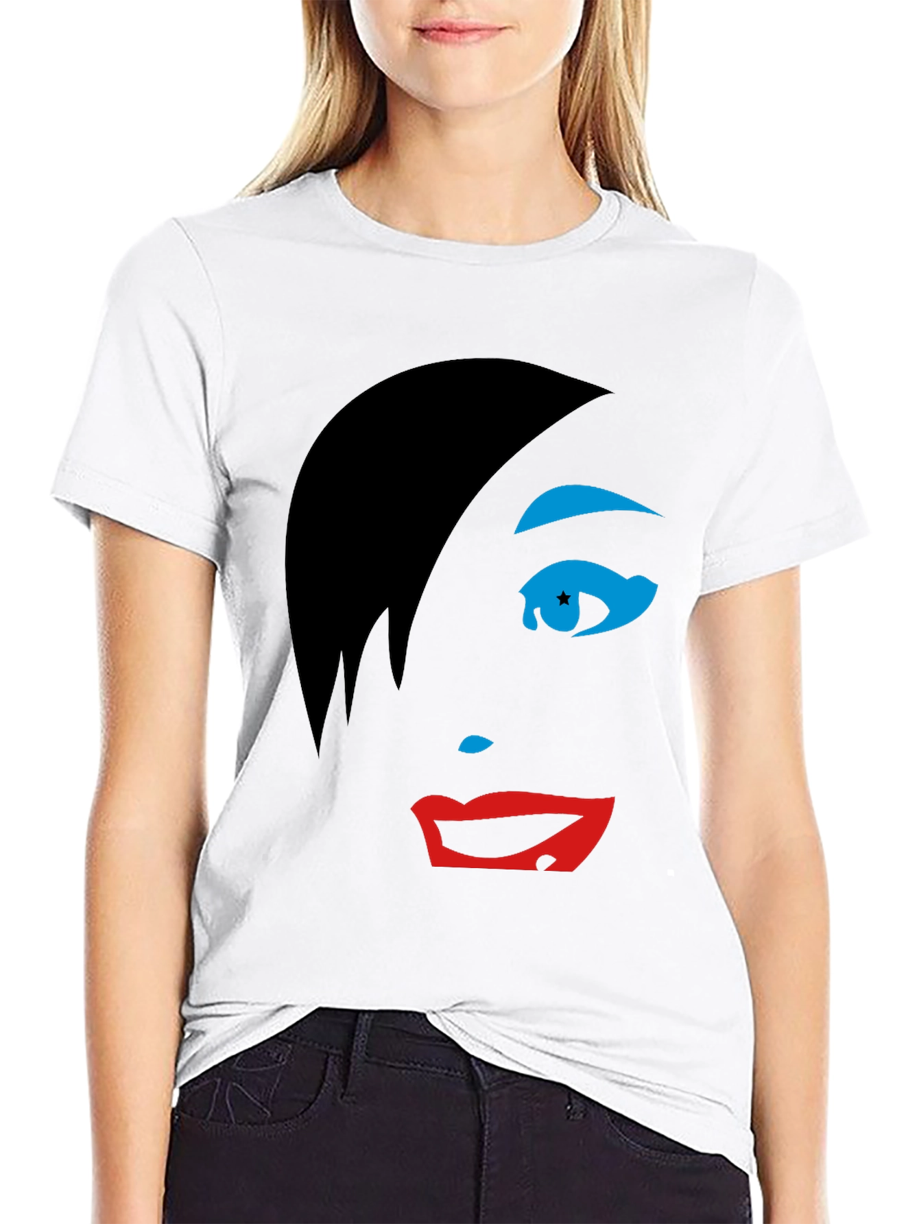 Abstract Face Graphic Tee - Stylish Black T-Shirt