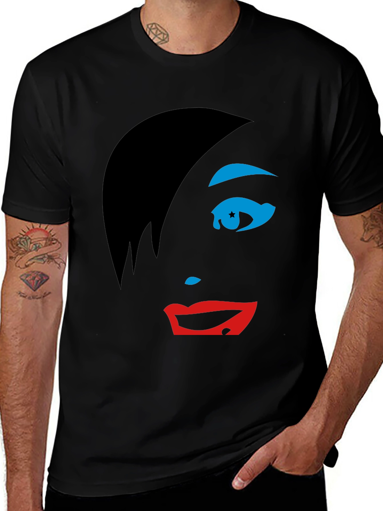 Abstract Face Graphic Tee - Stylish Black T-Shirt