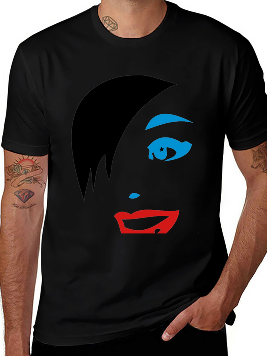 Abstract Face Graphic Tee - Stylish Black T-Shirt