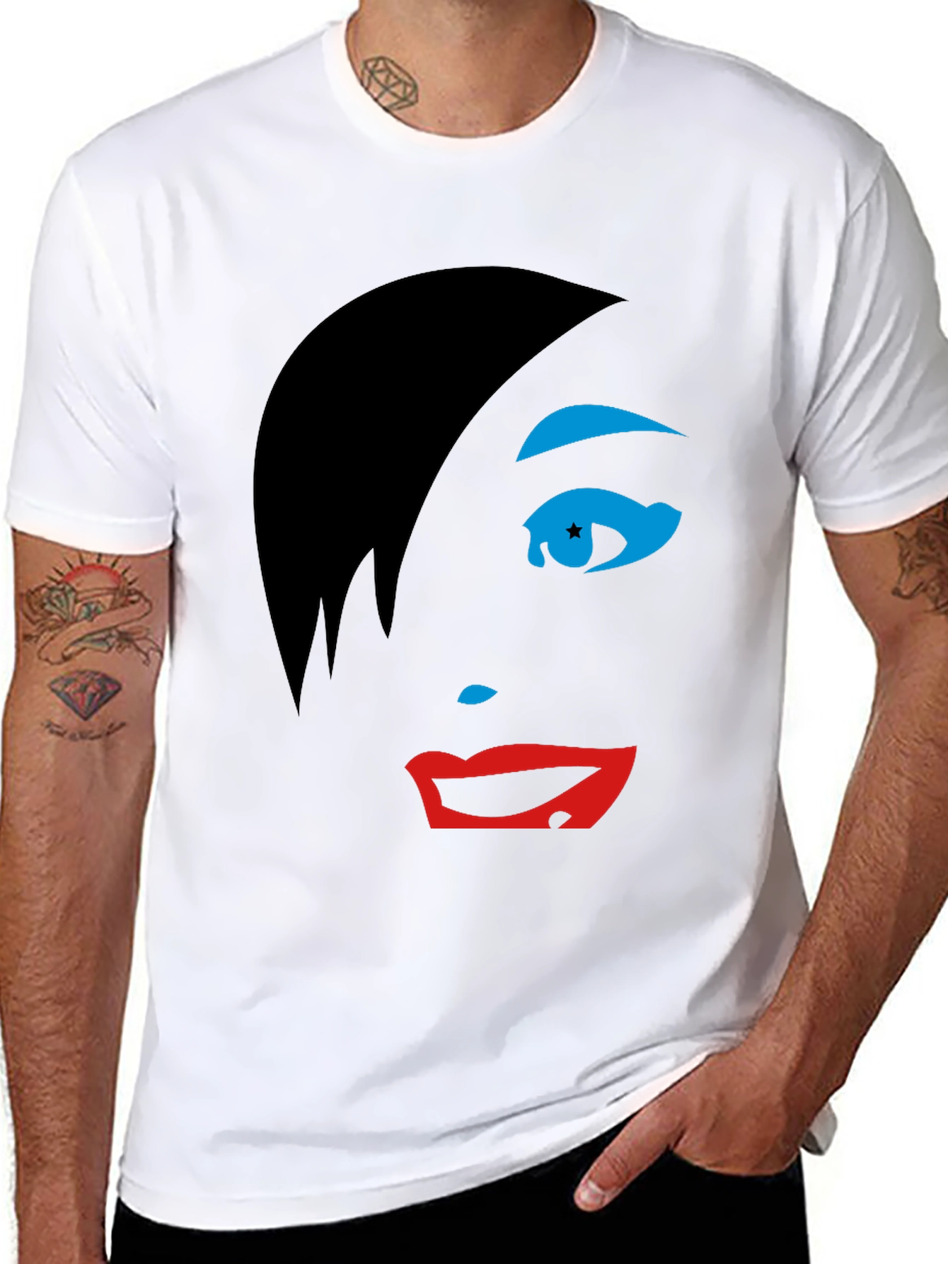 Abstract Face Graphic Tee - Stylish Black T-Shirt