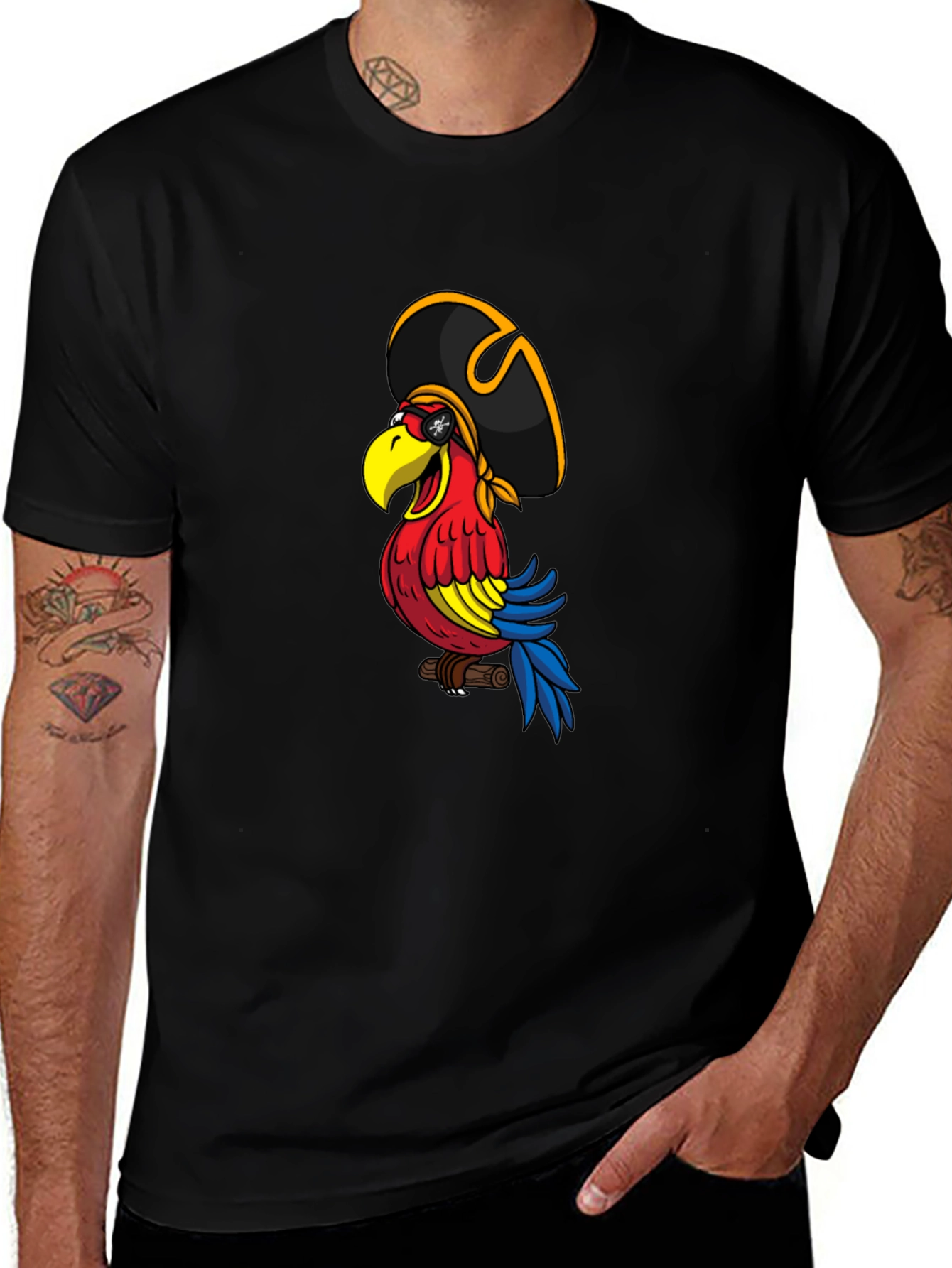 Pirate Parrot Graphic Tee - Mens Black T-Shirt
