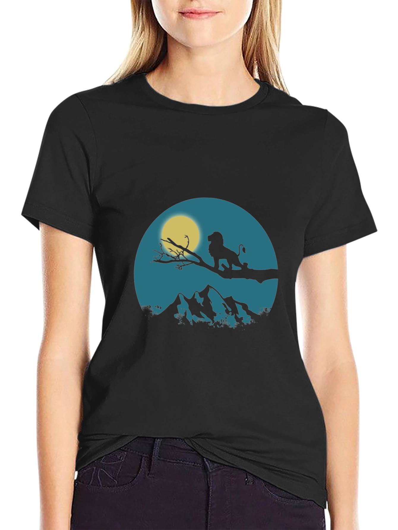 Lion King Silhouette Graphic Print Crew Neck Tee