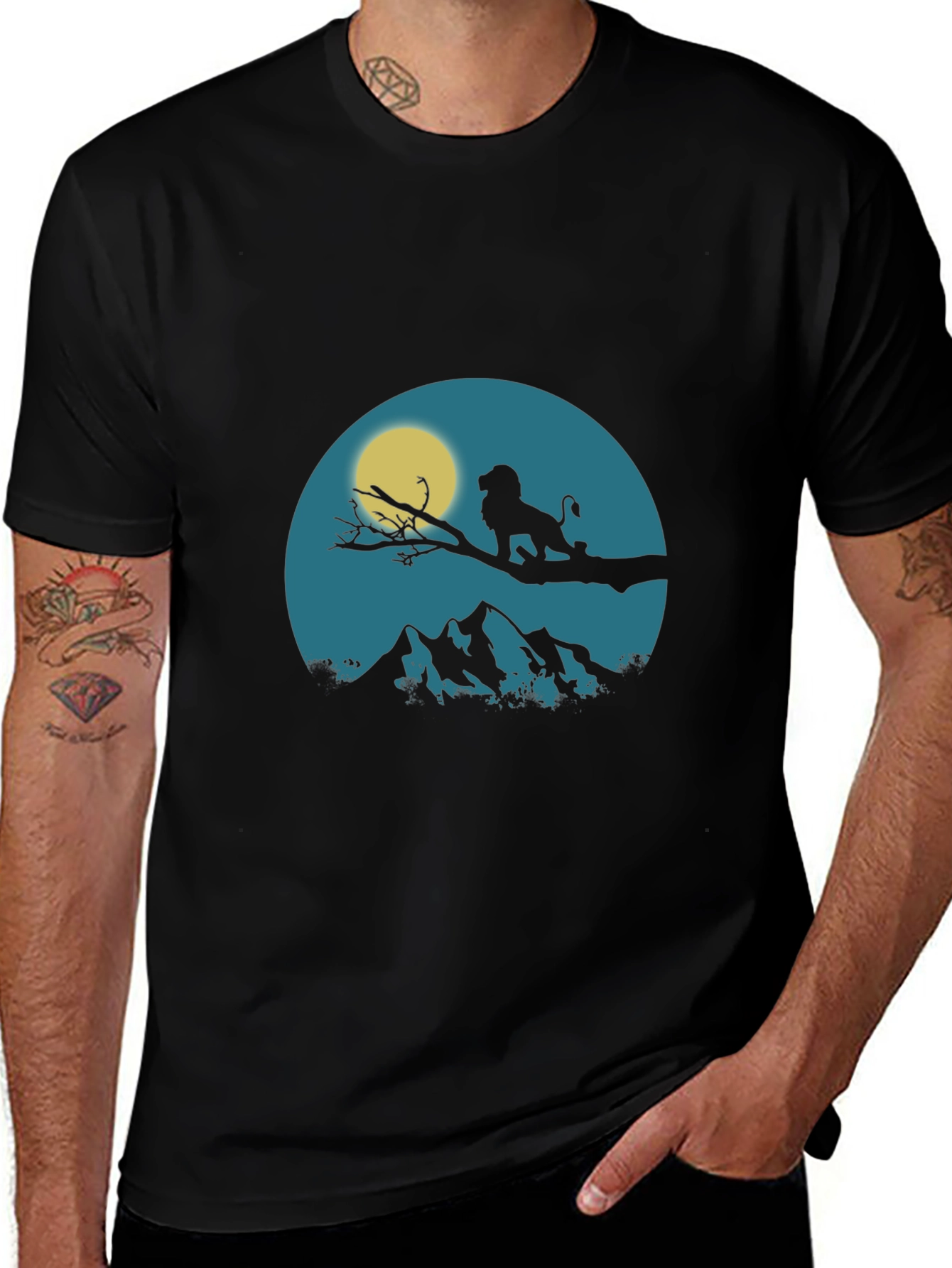 Lion King Silhouette Graphic Print Crew Neck Tee