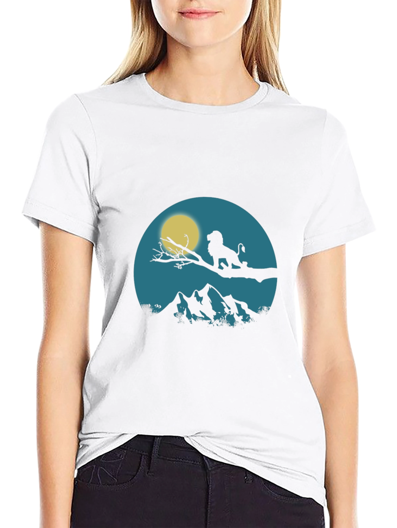 Lion King Silhouette Graphic Print Crew Neck Tee