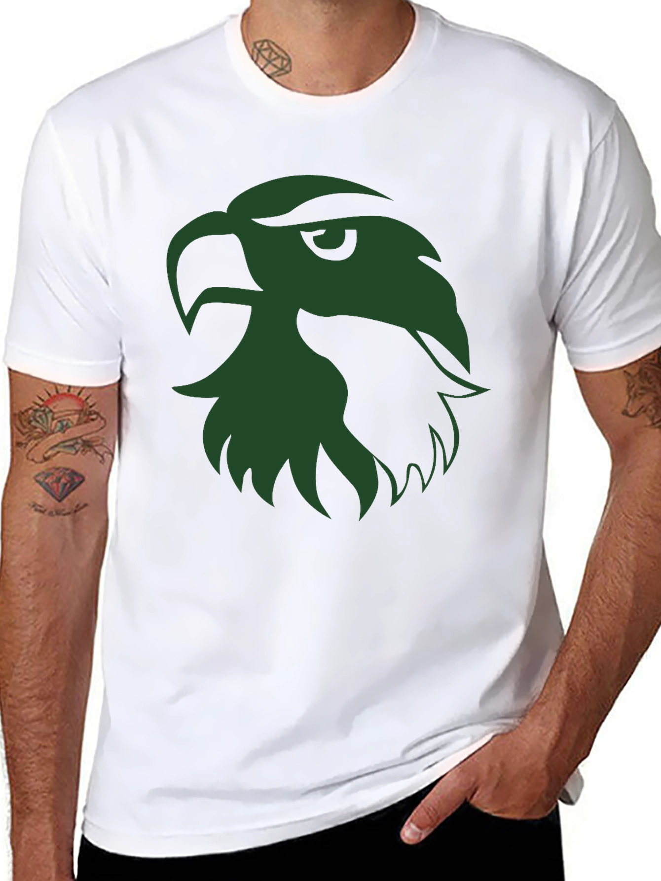 Black T-Shirt with Green Eagle Head Graphic