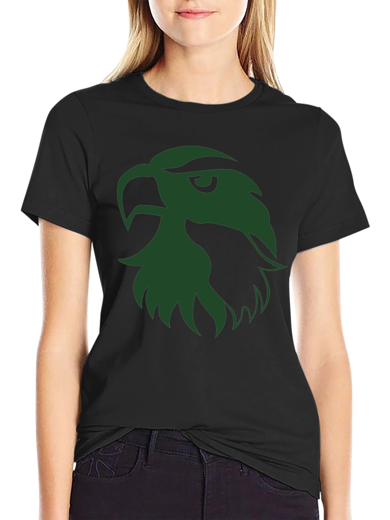 Black T-Shirt with Green Eagle Head Graphic