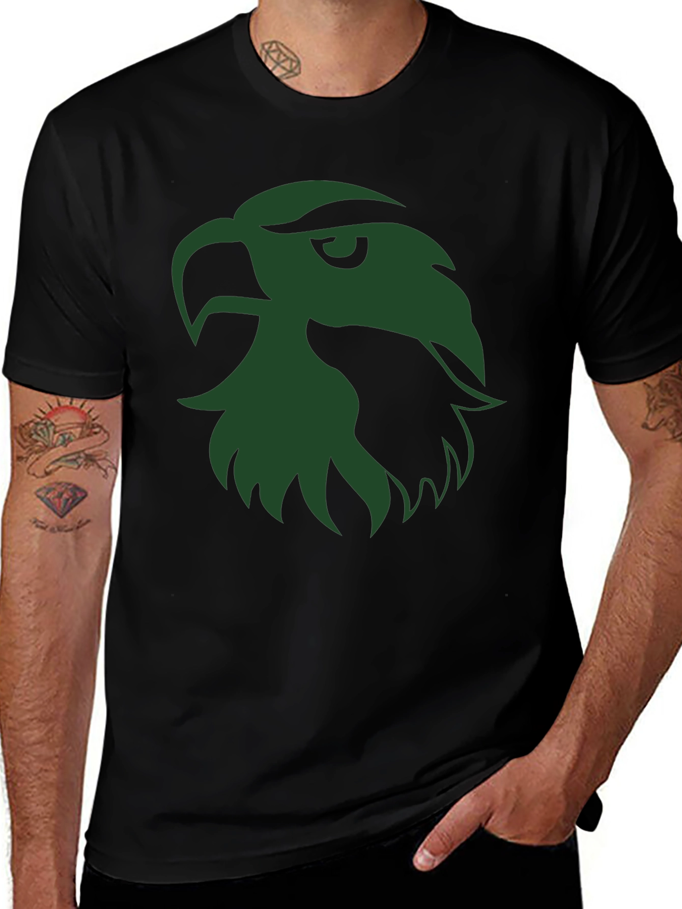 Black T-Shirt with Green Eagle Head Graphic