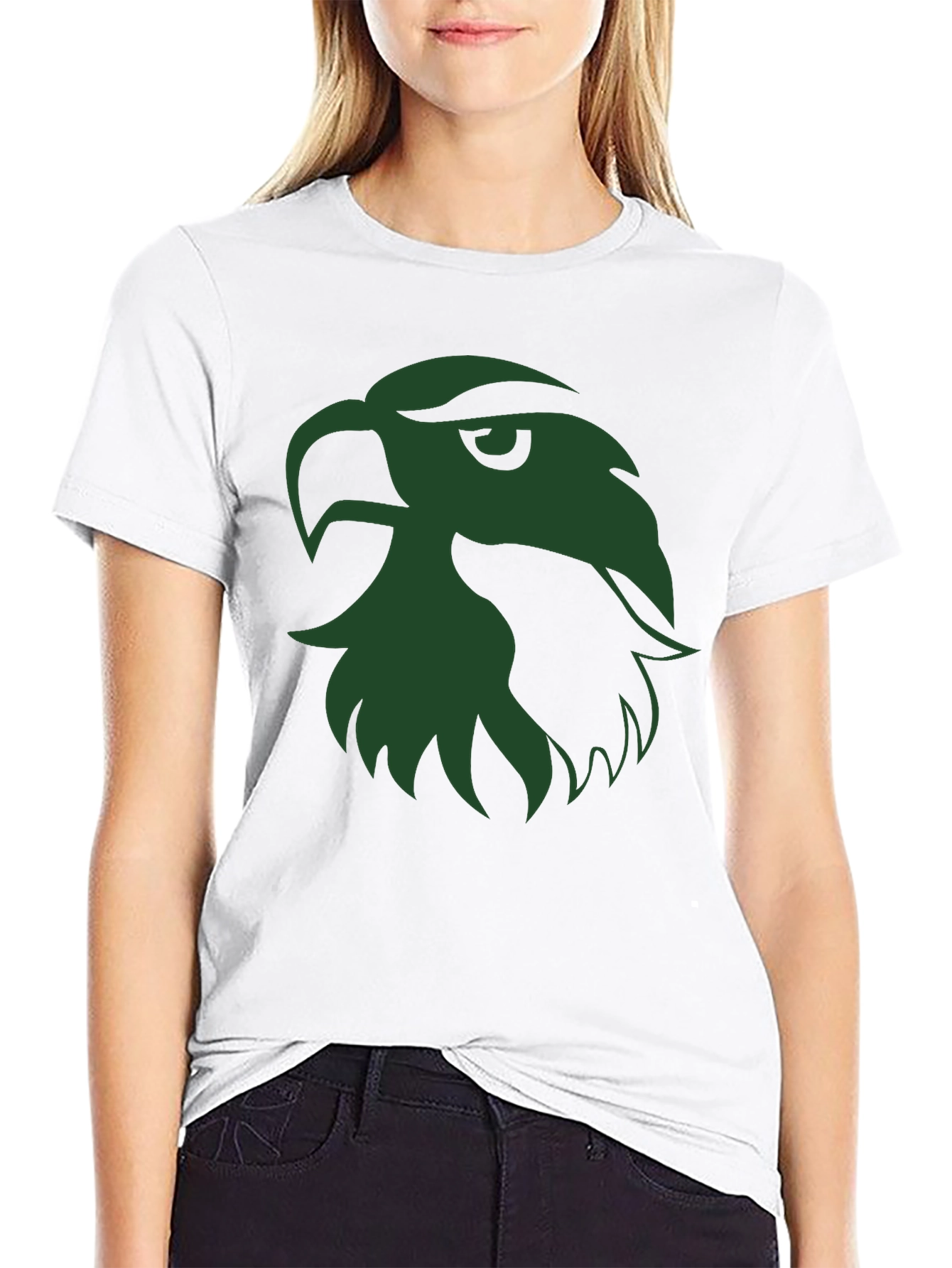Black T-Shirt with Green Eagle Head Graphic