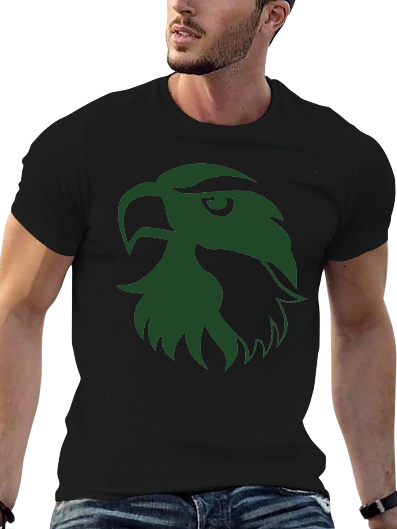Black T-Shirt with Green Eagle Head Graphic
