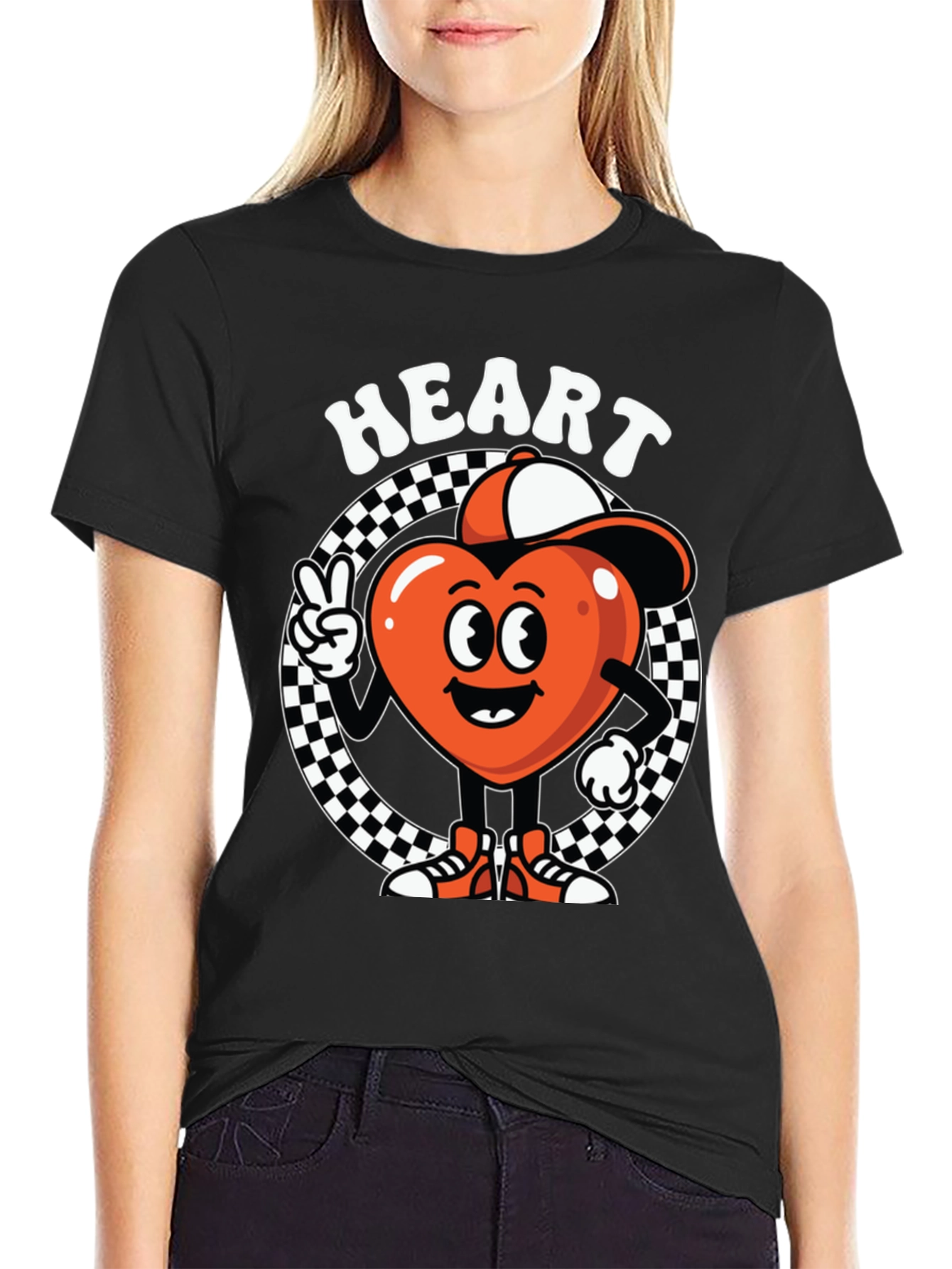Heart Character Graphic Tee - Cool Design