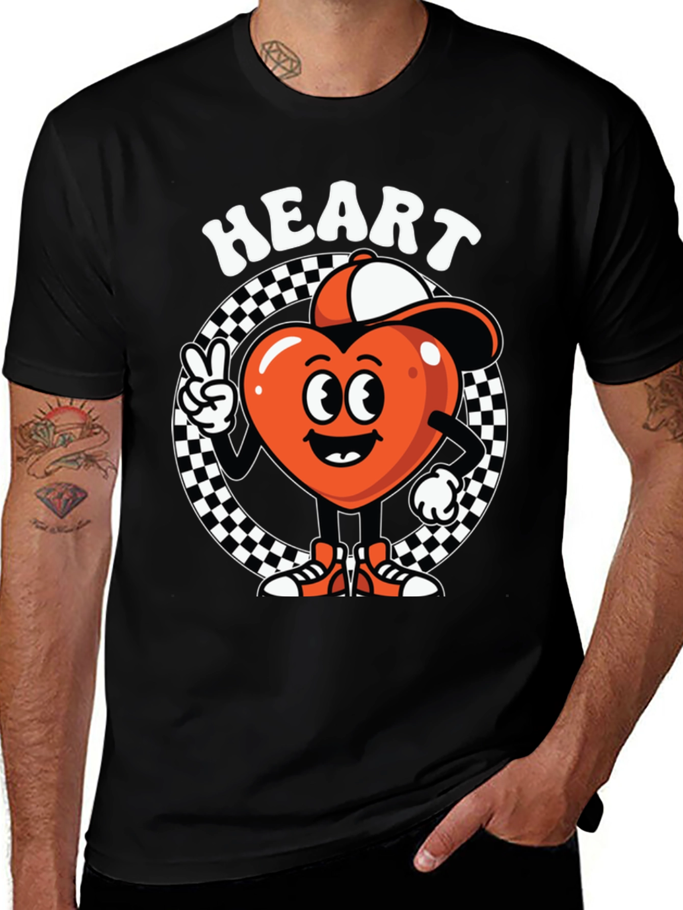 Heart Character Graphic Tee - Cool Design