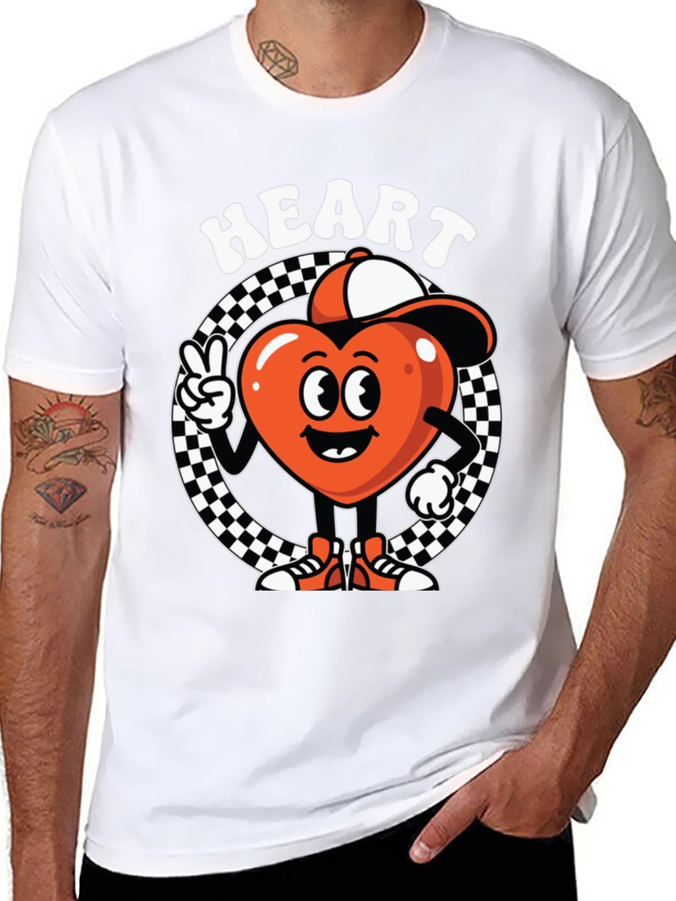 Heart Character Graphic Tee - Cool Design